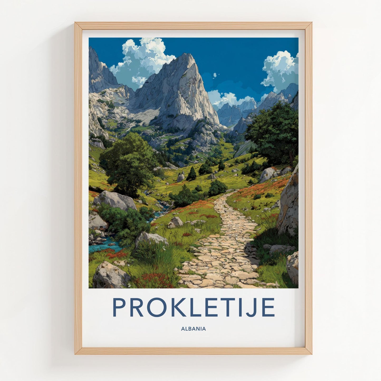 Prokletije Poster - Albania Travel Art - Winding Stone Path Home Decor