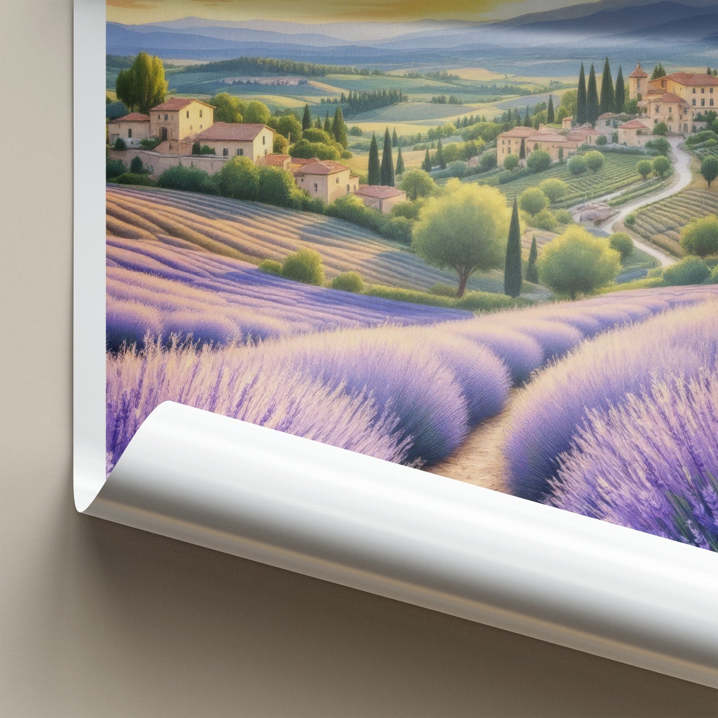 Provence Poster - France Travel Art - Lavender Field Sunset Home Decor