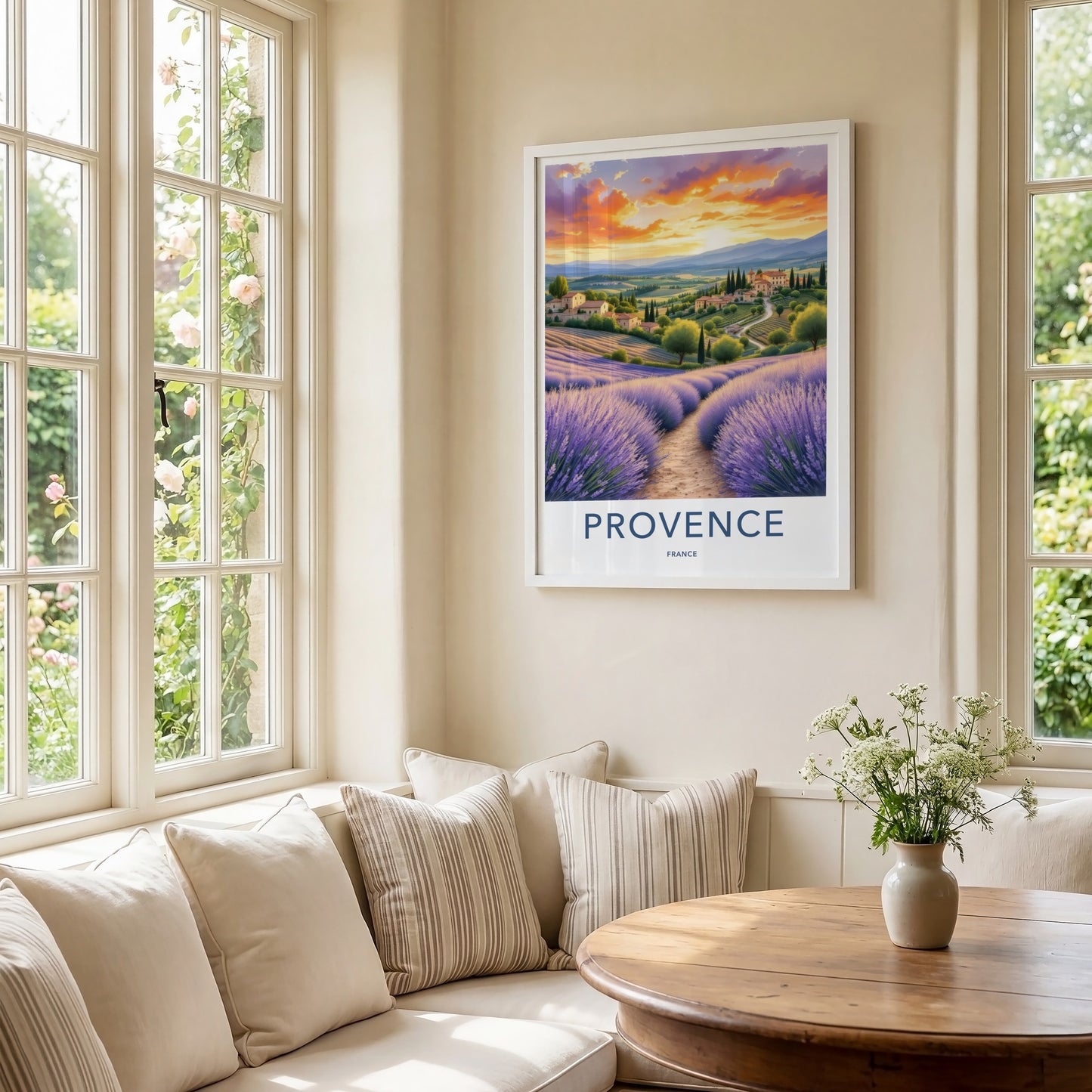 Provence Poster - France Travel Art - Lavender Field Sunset Home Decor