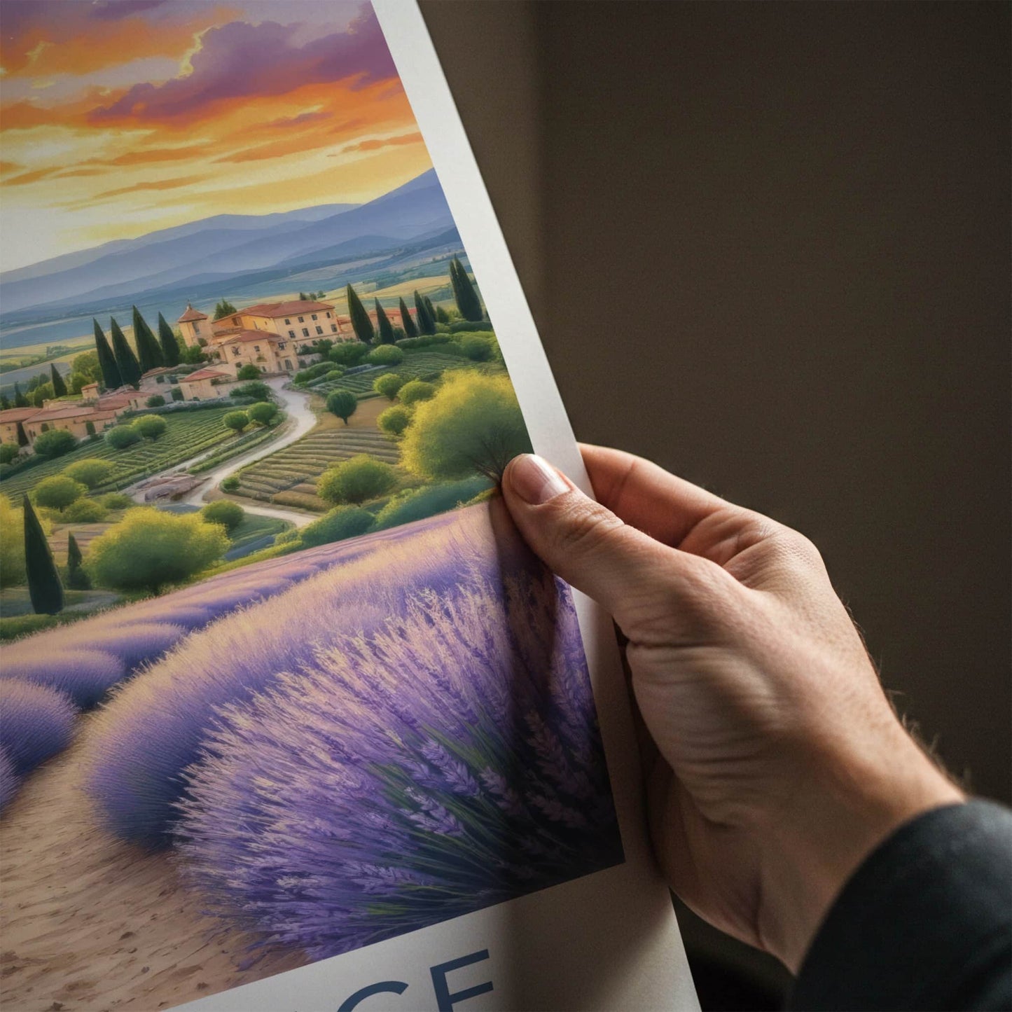 Provence Poster - France Travel Art - Lavender Field Sunset Home Decor