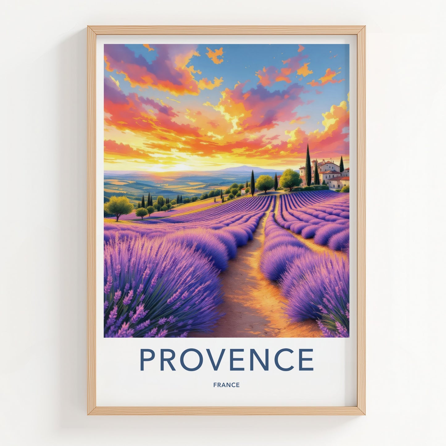 Provence Poster - France Travel Art - Lavender Fields Sunset Home Decor