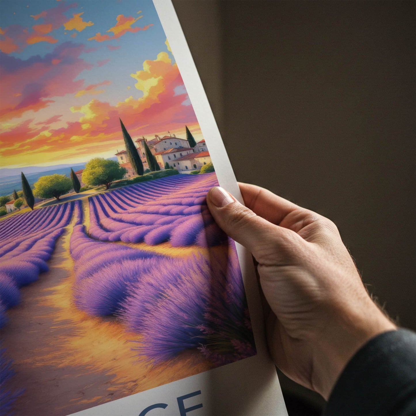 Provence Poster - France Travel Art - Lavender Fields Sunset Home Decor