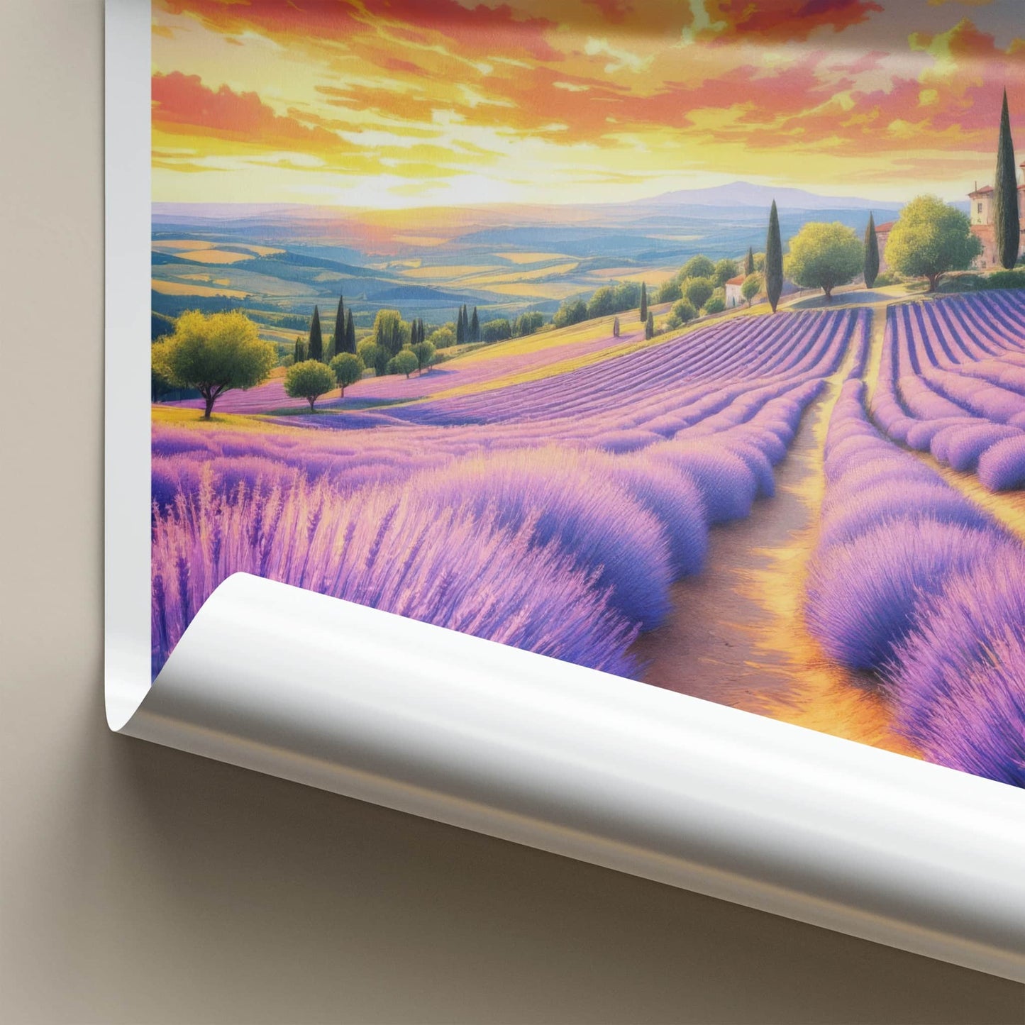 Provence Poster - France Travel Art - Lavender Fields Sunset Home Decor
