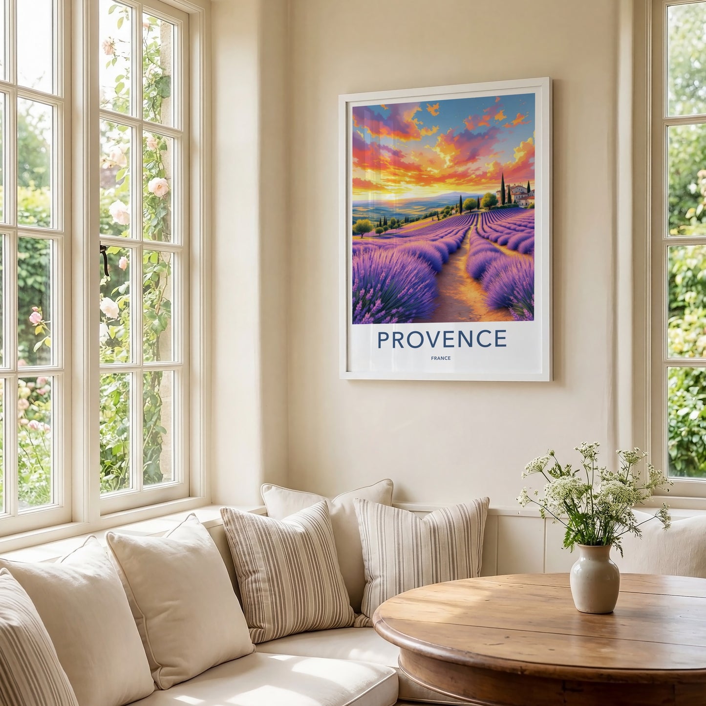 Provence Poster - France Travel Art - Lavender Fields Sunset Home Decor