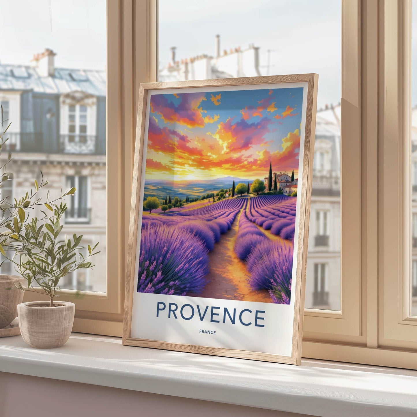 Provence Poster - France Travel Art - Lavender Fields Sunset Home Decor