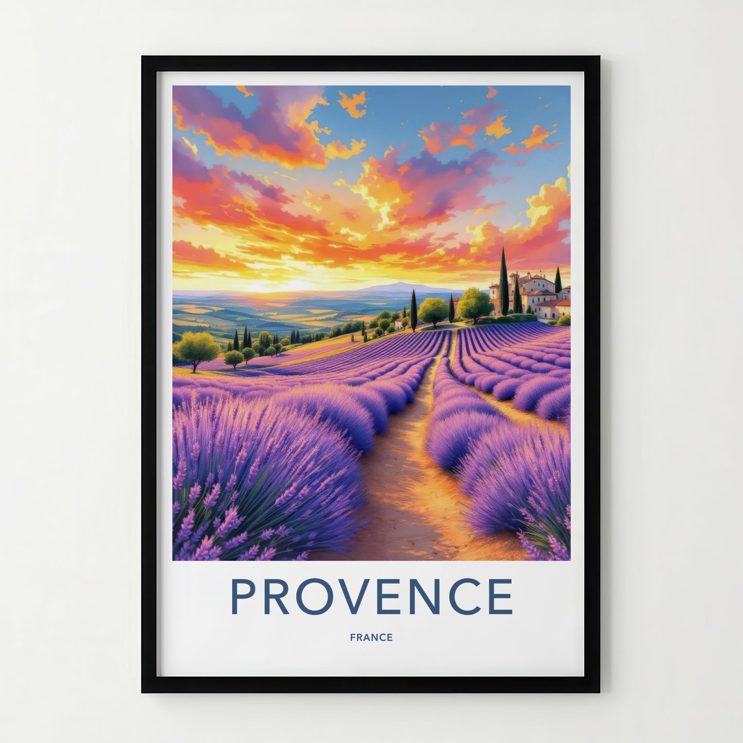 Provence Poster - France Travel Art - Lavender Fields Sunset Home Decor