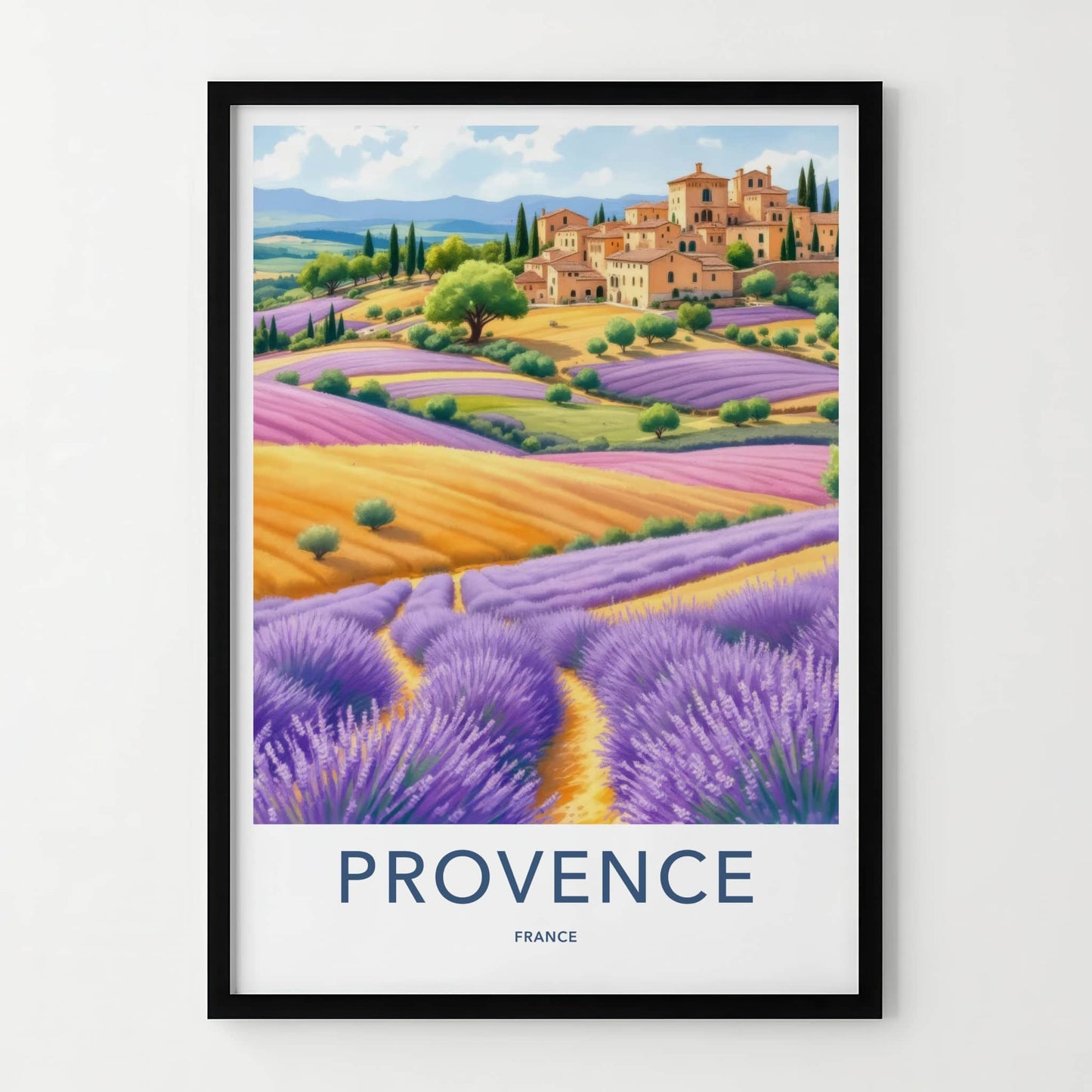 Provence Poster - France Travel Art - Lavender Fields Village Home Decor