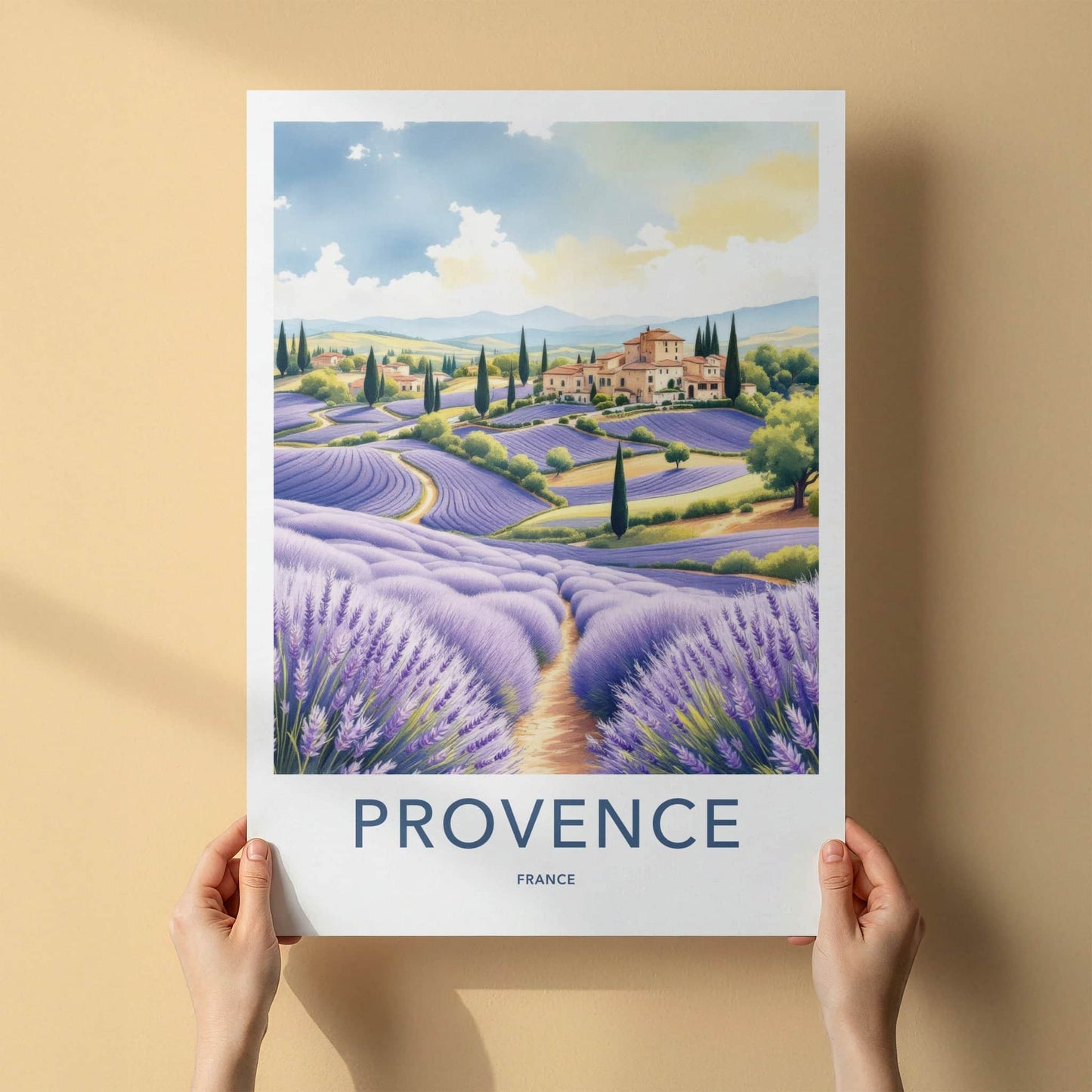 Provence Poster - France Travel Art - Rolling Lavender Fields Home Decor