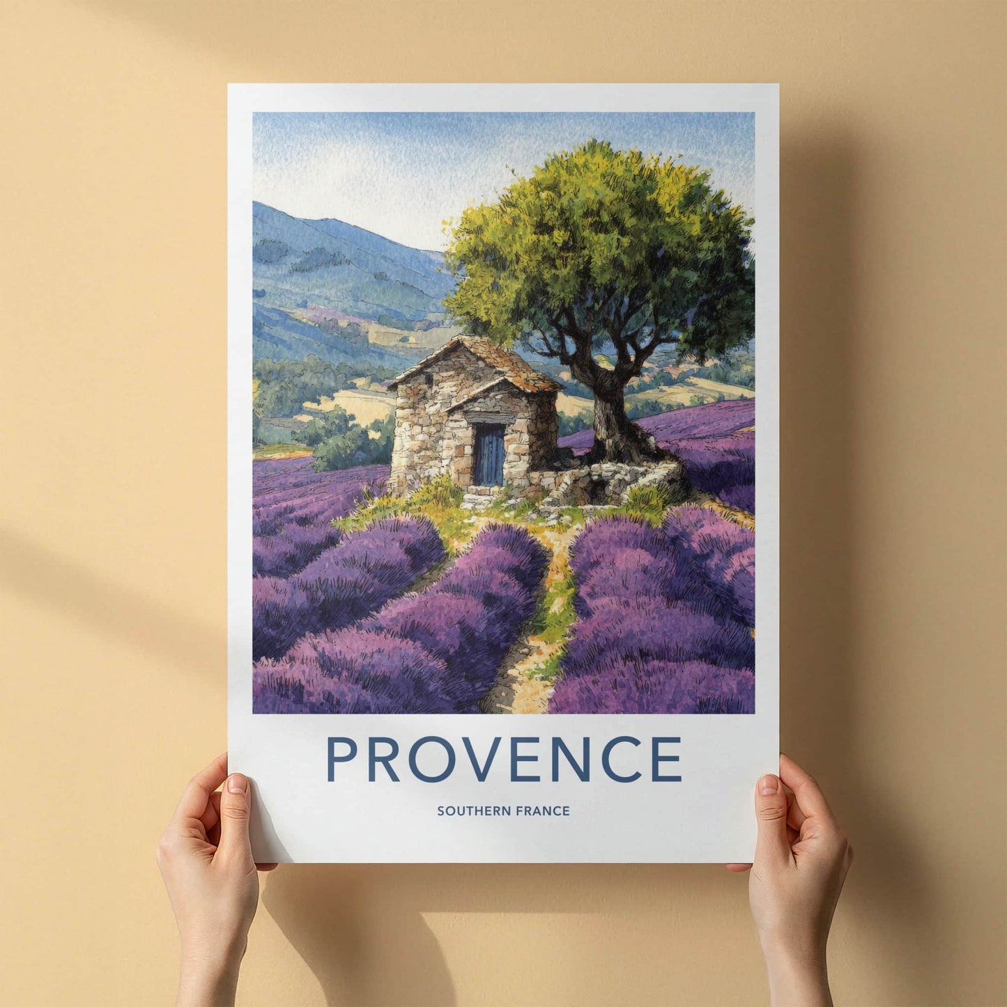 Provence Poster - France Travel Art - Stone Hut Tree Home Decor