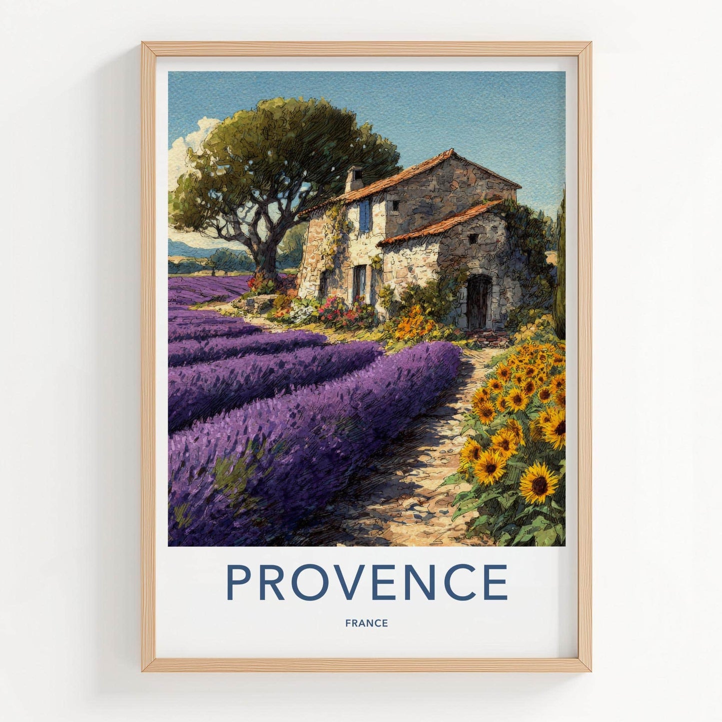 Provence Poster - France Wall Art - Stone Farmhouse Lavender Home Decor