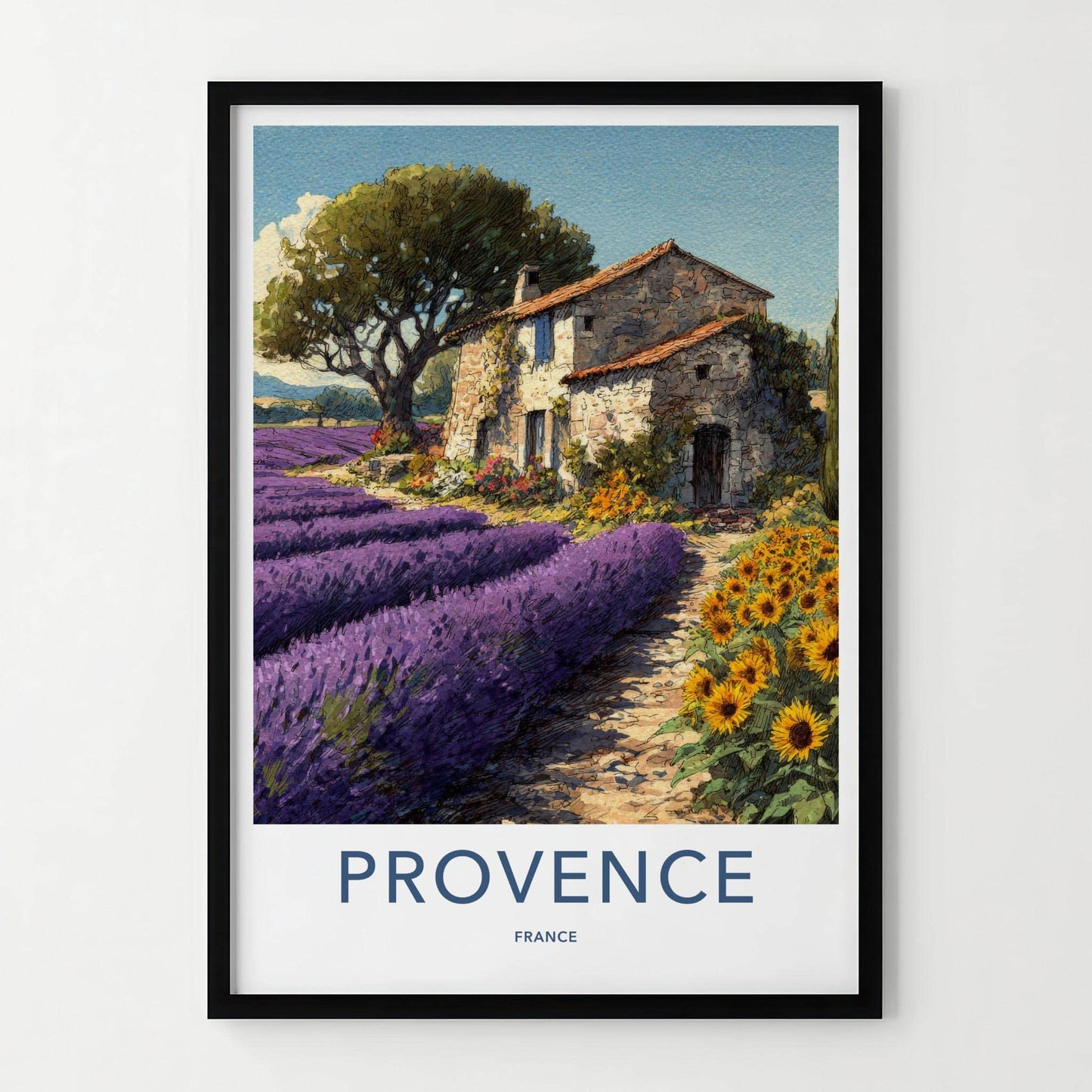 Provence Poster - France Wall Art - Stone Farmhouse Lavender Home Decor