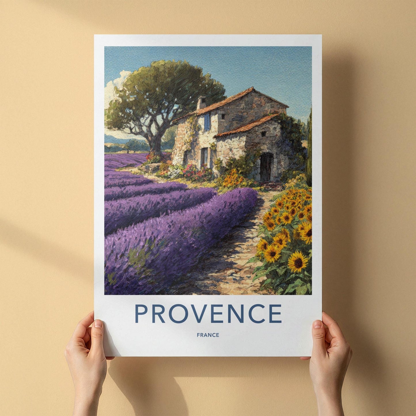 Provence Poster - France Wall Art - Stone Farmhouse Lavender Home Decor
