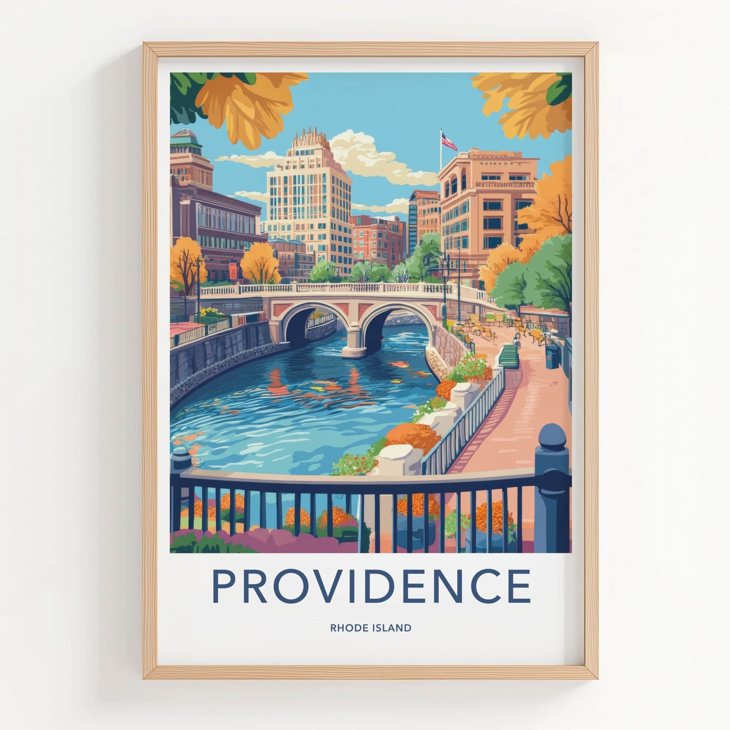 Providence Poster - Rhode Island Travel Art - Historic Bridge Waterfront Home Decor