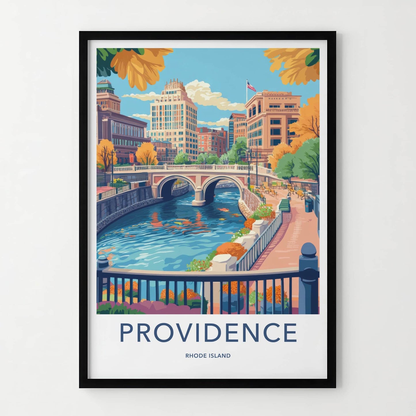 Providence Poster - Rhode Island Travel Art - Historic Bridge Waterfront Home Decor