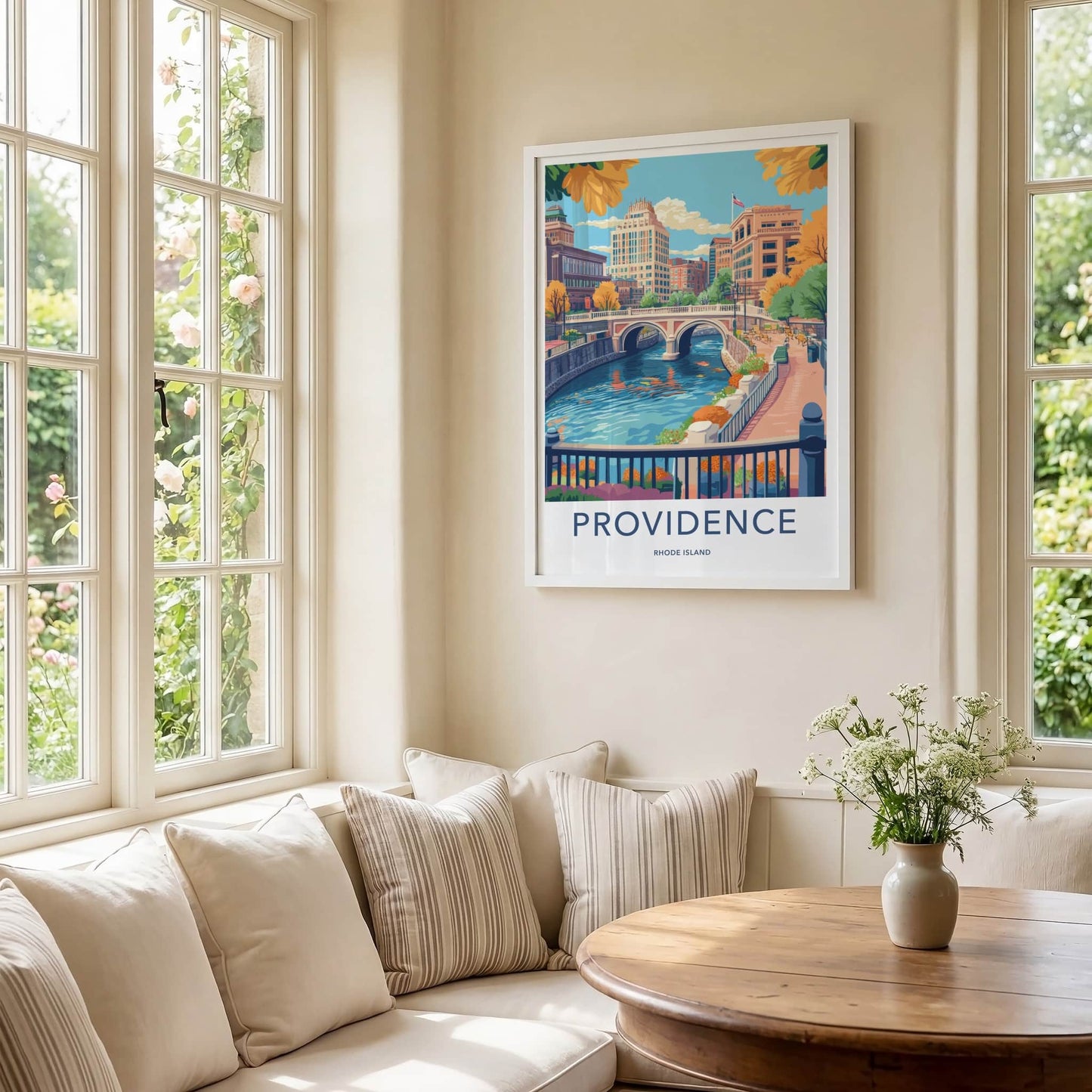 Providence Poster - Rhode Island Travel Art - Historic Bridge Waterfront Home Decor