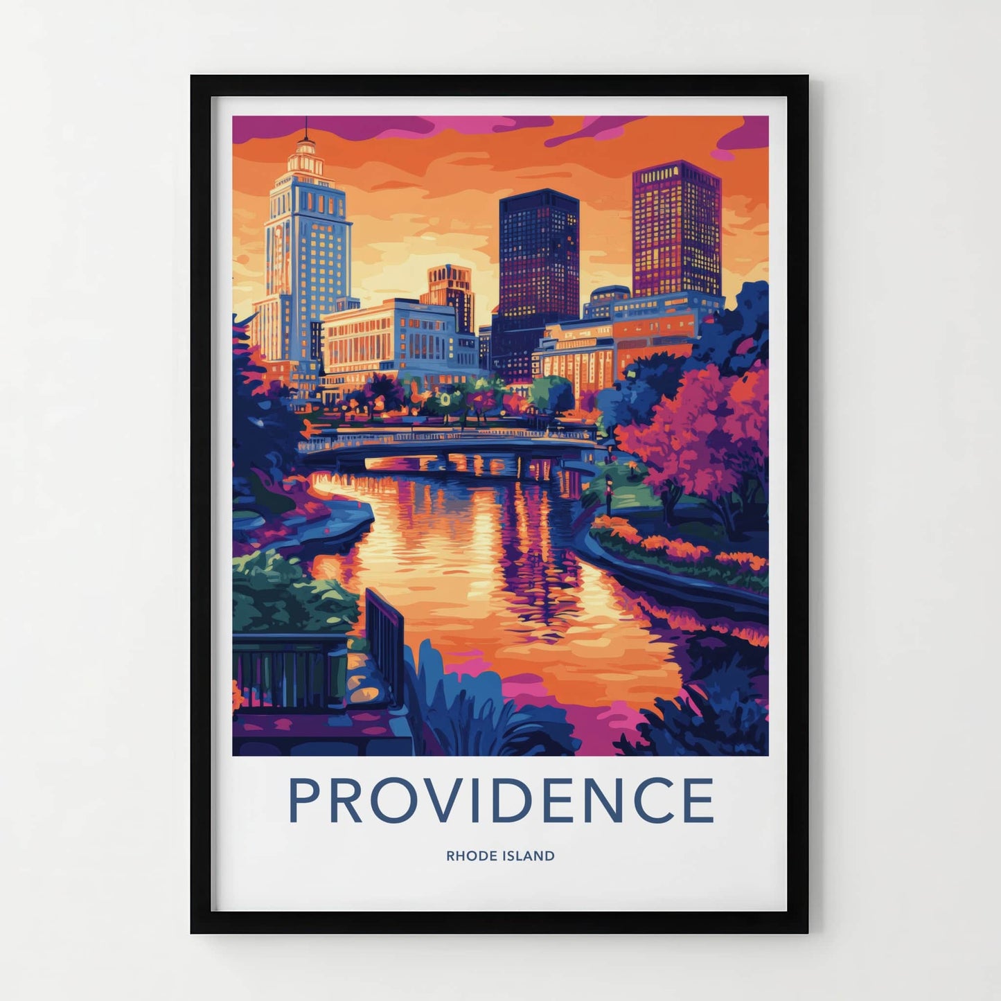 Providence Poster - Rhode Island Travel Art - Vibrant City Sunset Home Decor