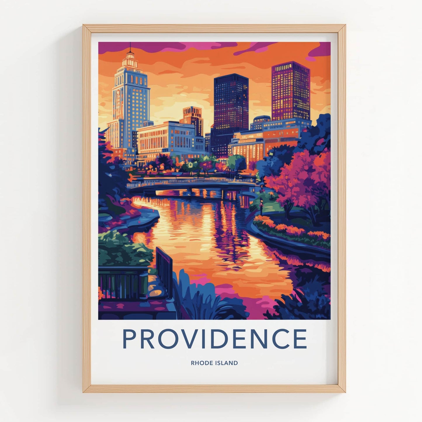 Providence Poster - Rhode Island Travel Art - Vibrant City Sunset Home Decor