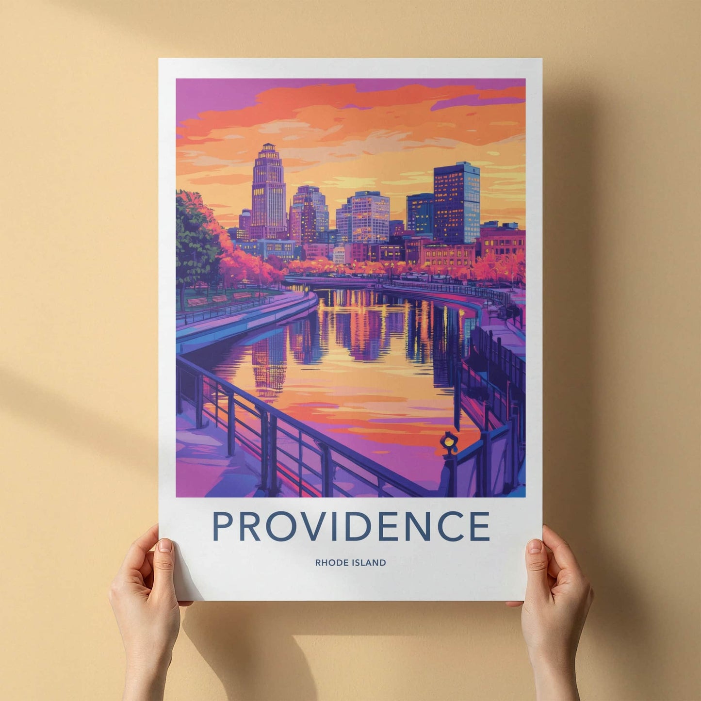 Providence Poster - Rhode Island Wall Art - City River Sunset Home Decor