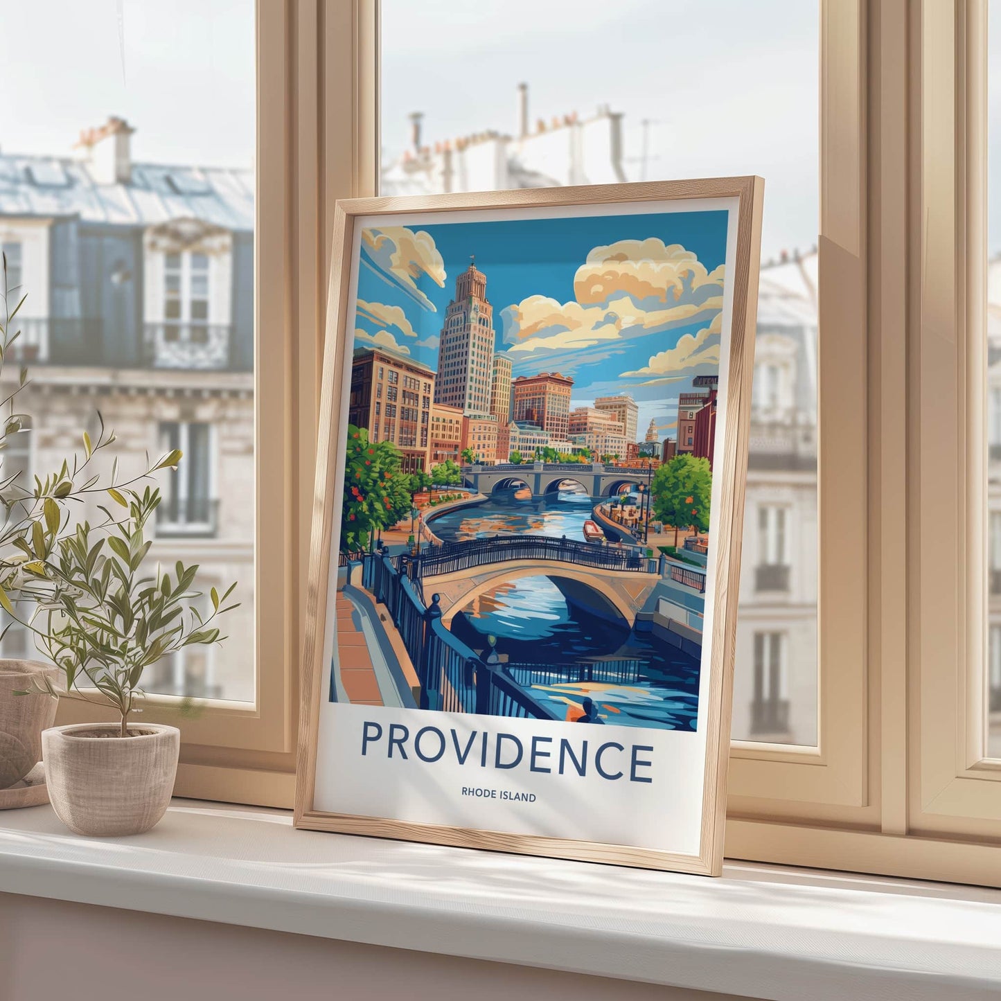 Providence Poster - Rhode Island Wall Art - Urban Waterway Scene Home Decor