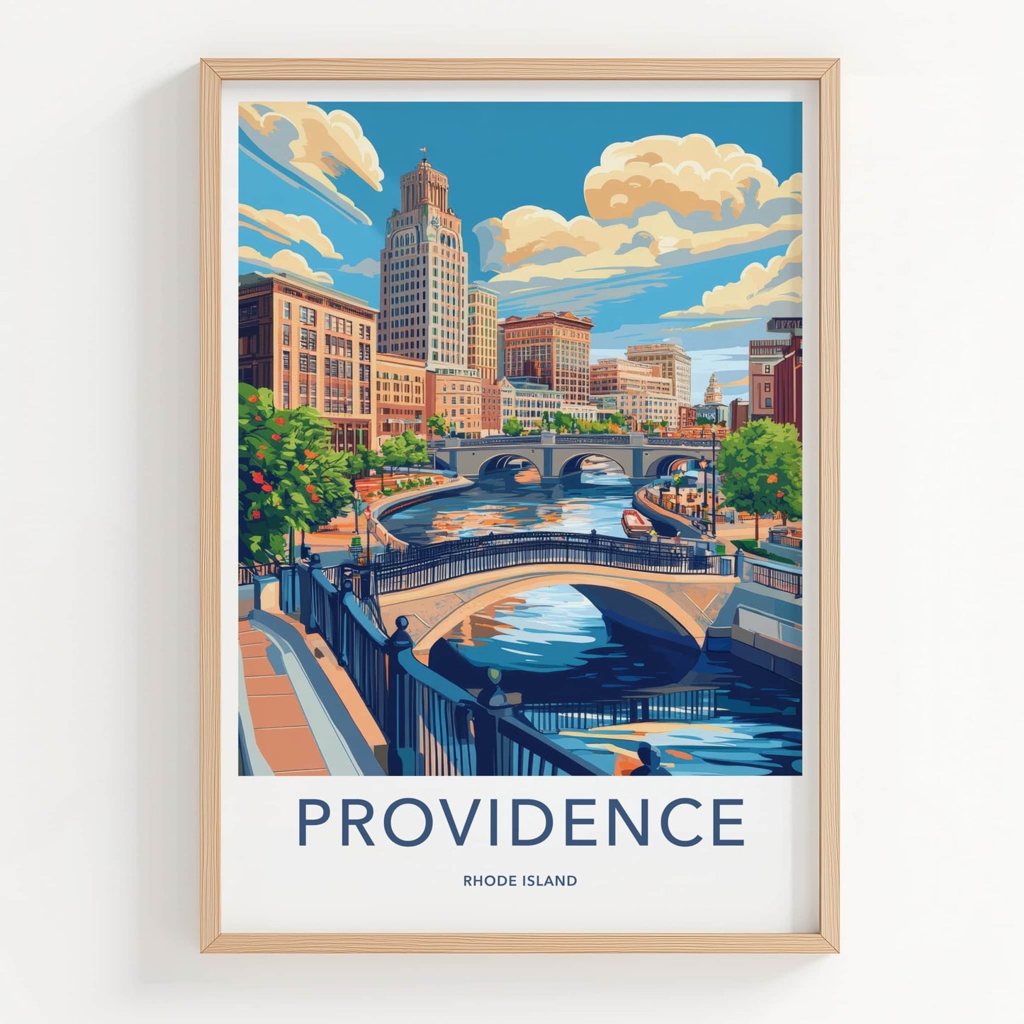 Providence Poster - Rhode Island Wall Art - Urban Waterway Scene Home Decor