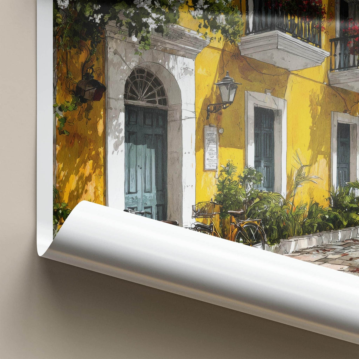Puducherry Poster - India Travel Art - Puducherry Yellow Building Bicycles Home Decor