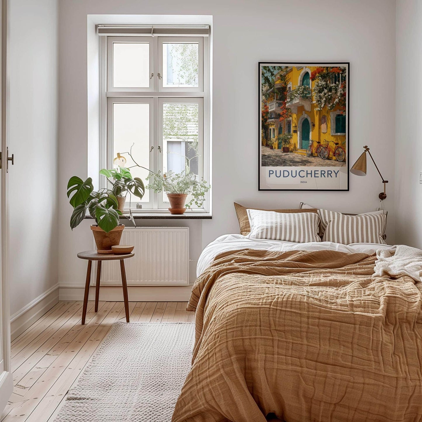 Puducherry Poster - India Travel Art - Puducherry Yellow Building Bicycles Home Decor
