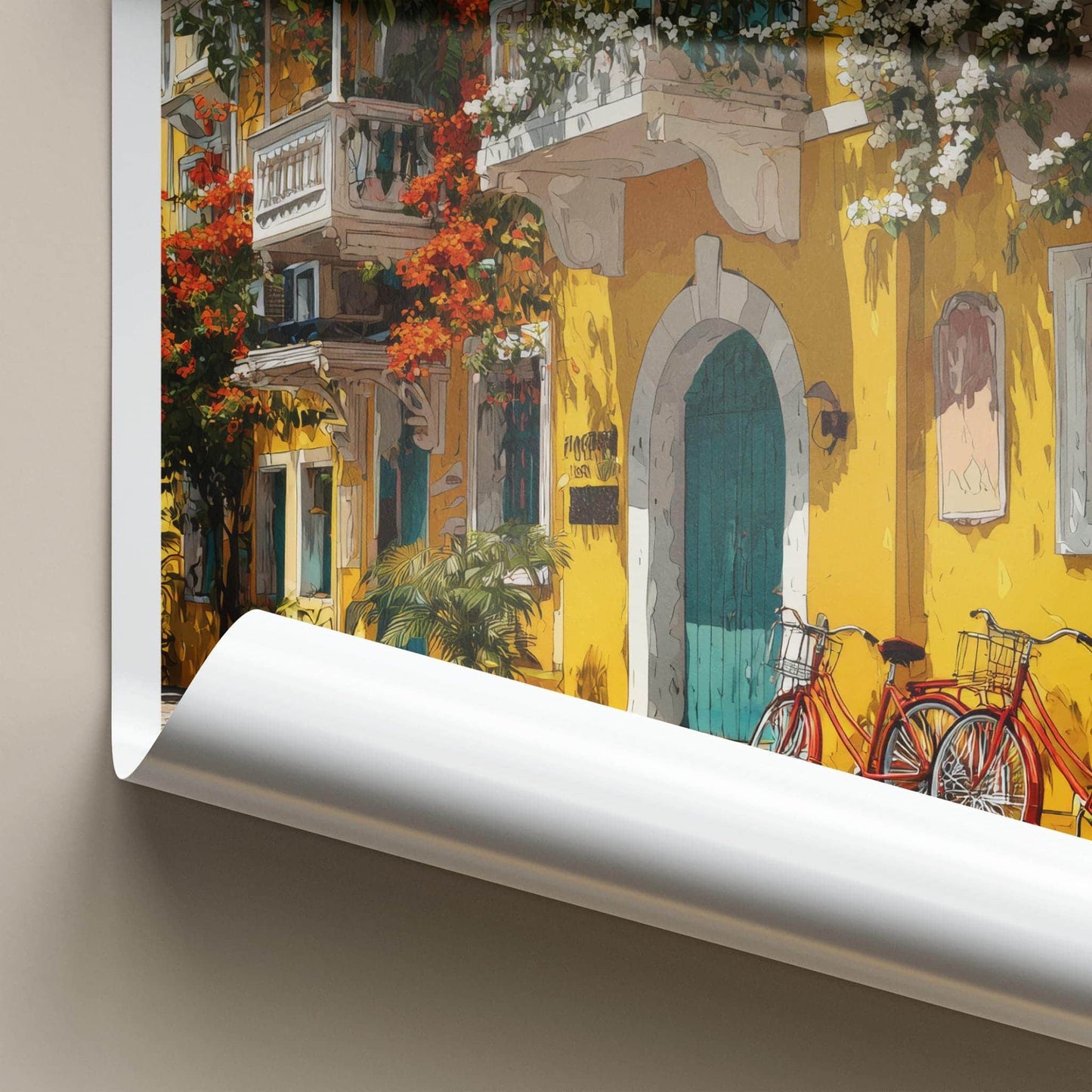 Puducherry Poster - India Travel Art - Puducherry Yellow Building Bicycles Home Decor