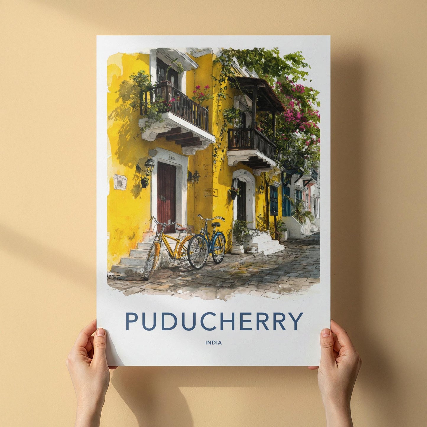 Puducherry Poster - India Wall Art - Puducherry Yellow Bicycles Gift