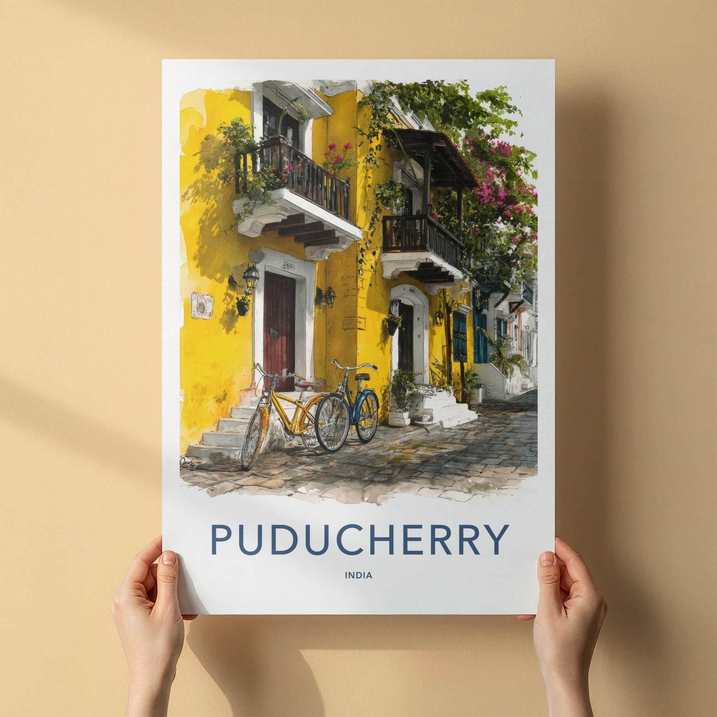 Puducherry Poster - India Wall Art - Puducherry Yellow Bicycles Gift