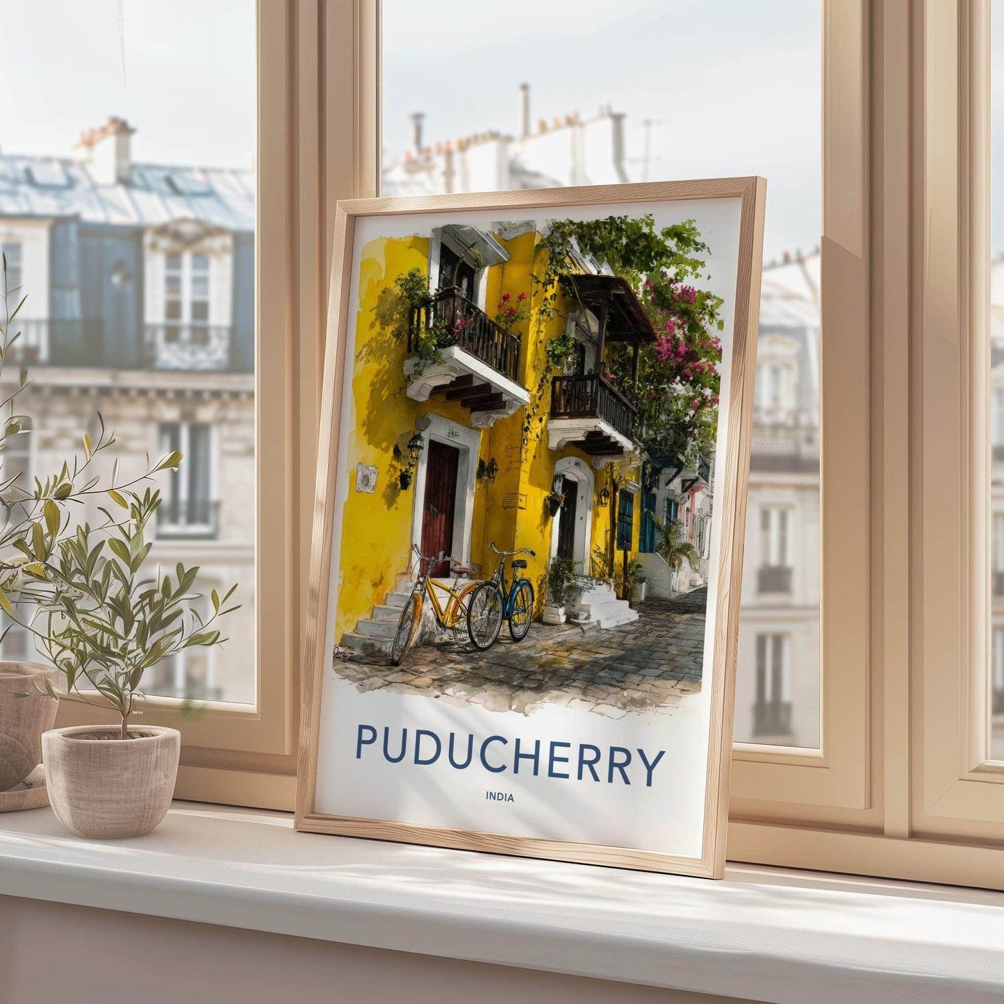 Puducherry Poster - India Wall Art - Puducherry Yellow Bicycles Gift