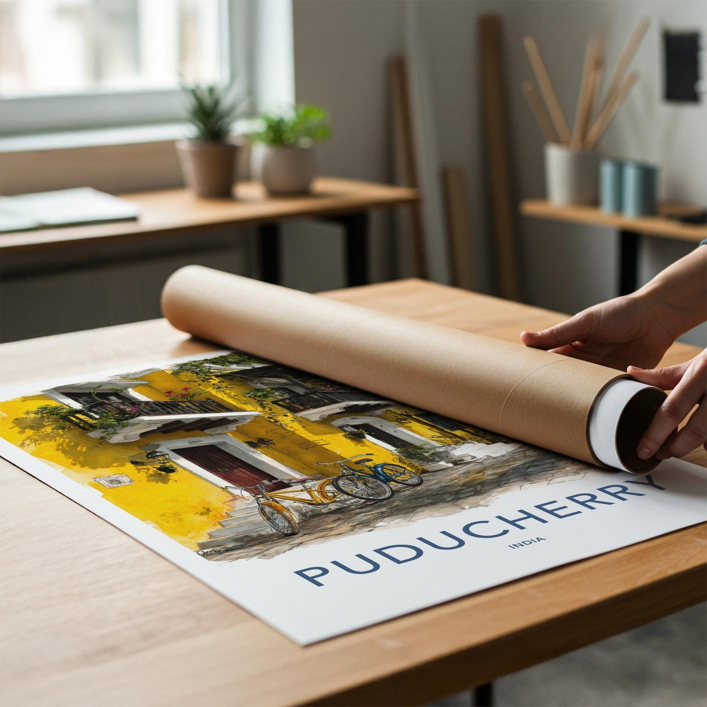 Puducherry Poster - India Wall Art - Puducherry Yellow Bicycles Gift
