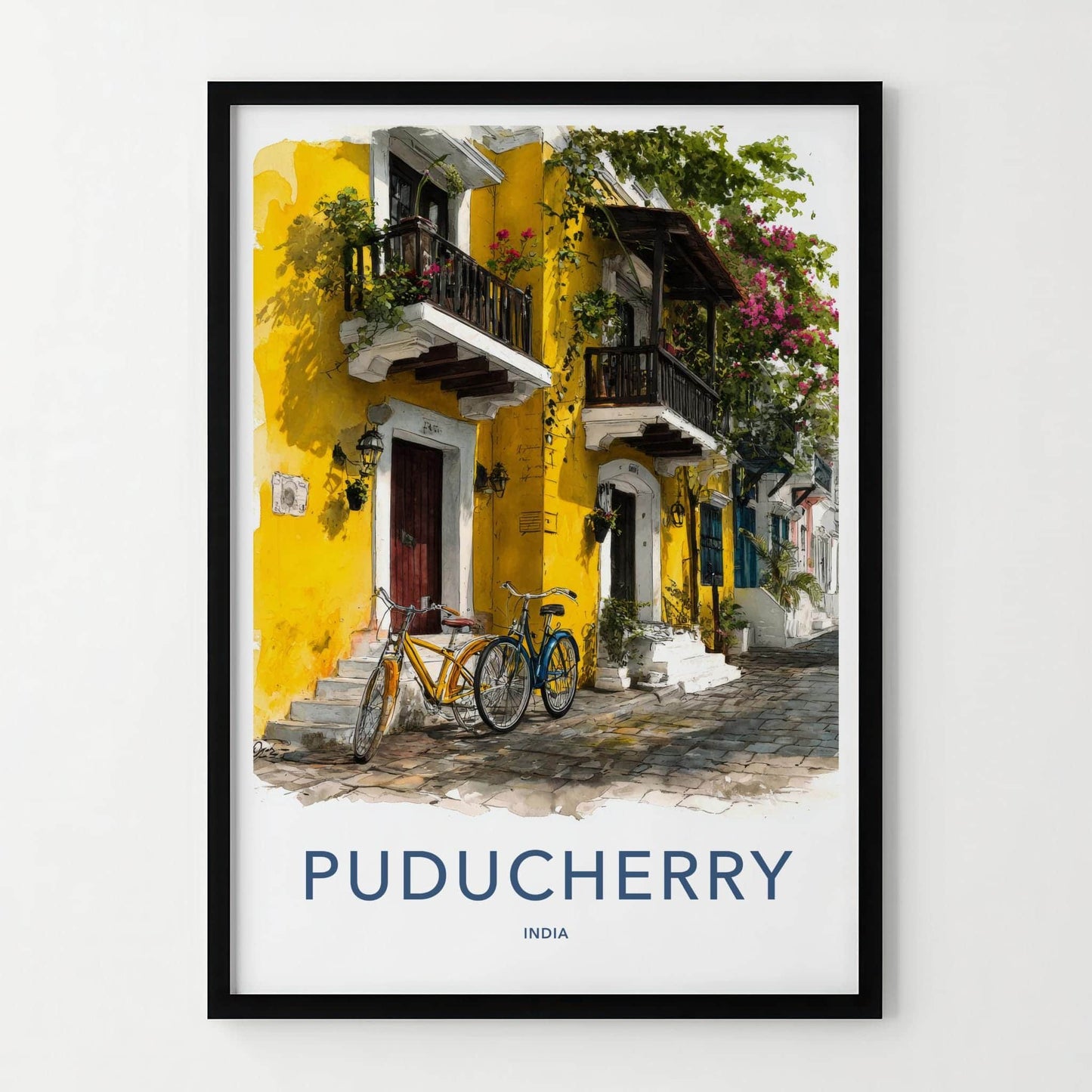 Puducherry Poster - India Wall Art - Puducherry Yellow Bicycles Gift
