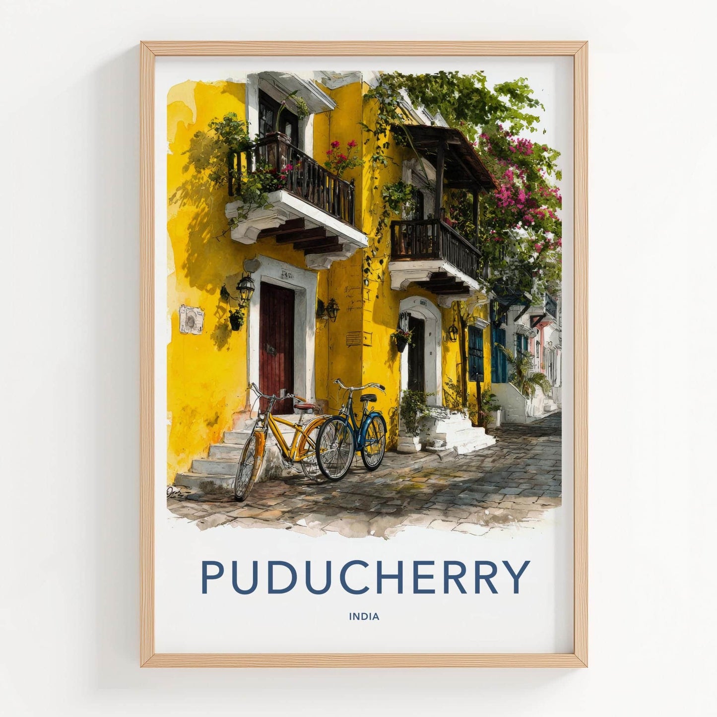 Puducherry Poster - India Wall Art - Puducherry Yellow Bicycles Gift
