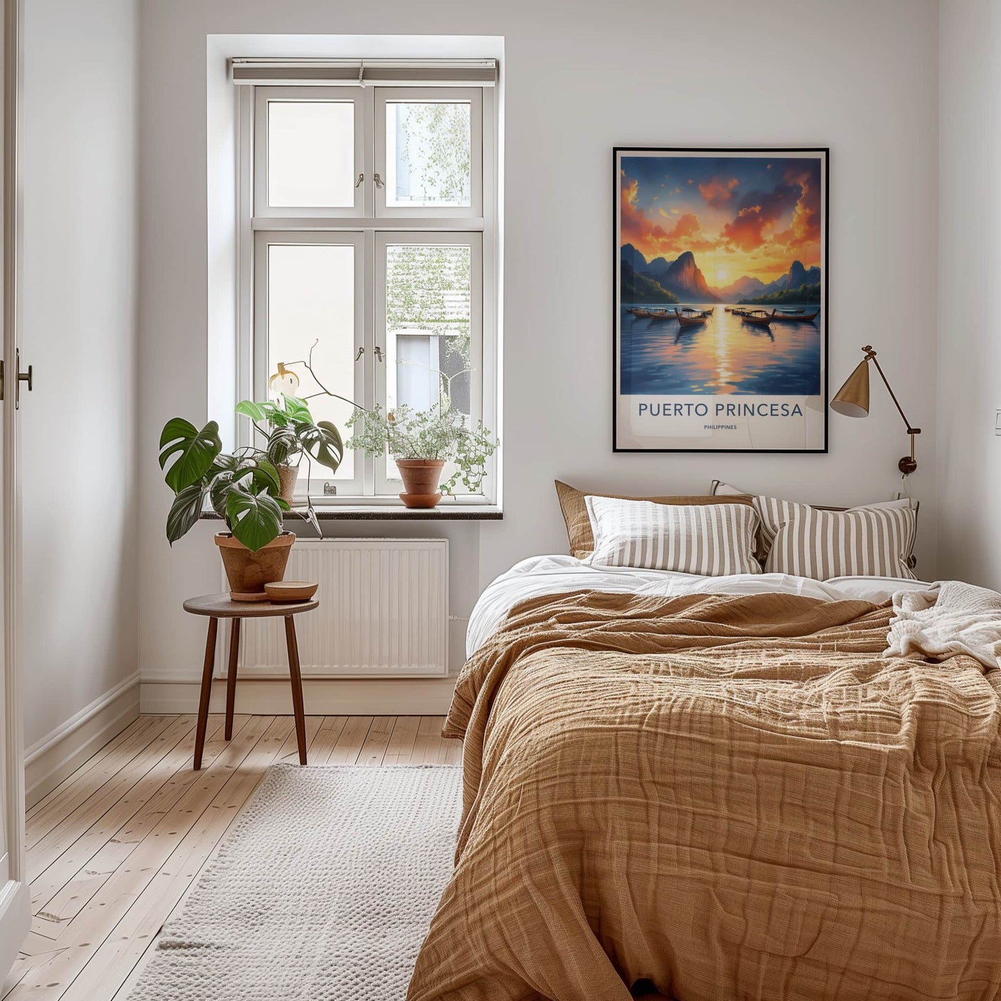 Puerto Princesa Poster - Philippines Travel Art - Boats ocean sunset Home Decor