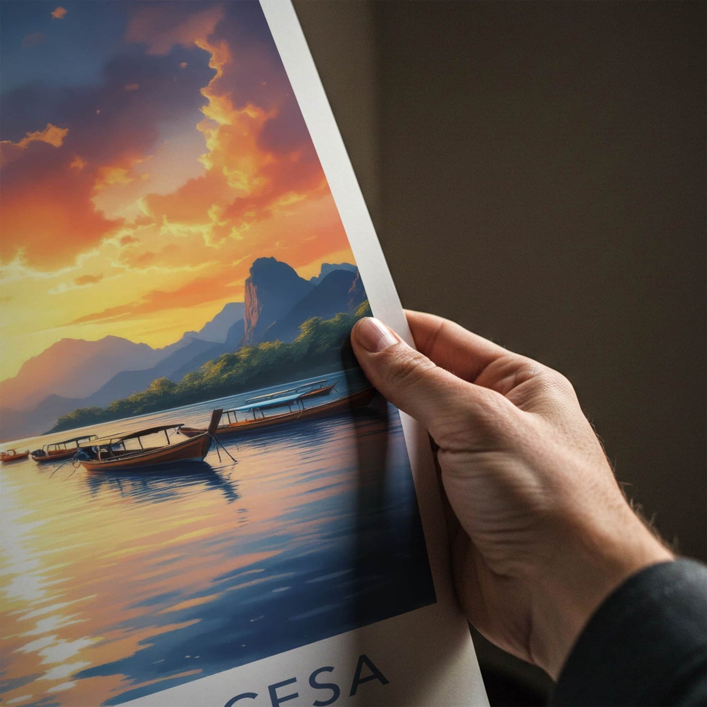 Puerto Princesa Poster - Philippines Travel Art - Boats ocean sunset Home Decor