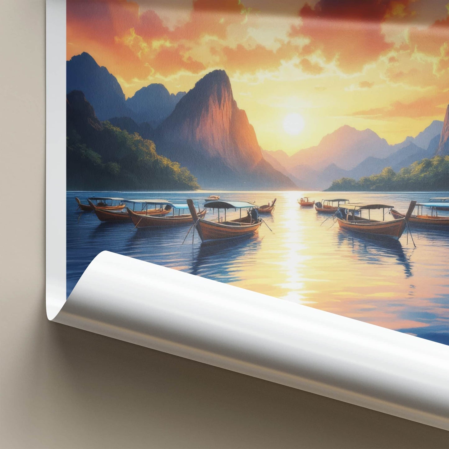 Puerto Princesa Poster - Philippines Travel Art - Boats ocean sunset Home Decor