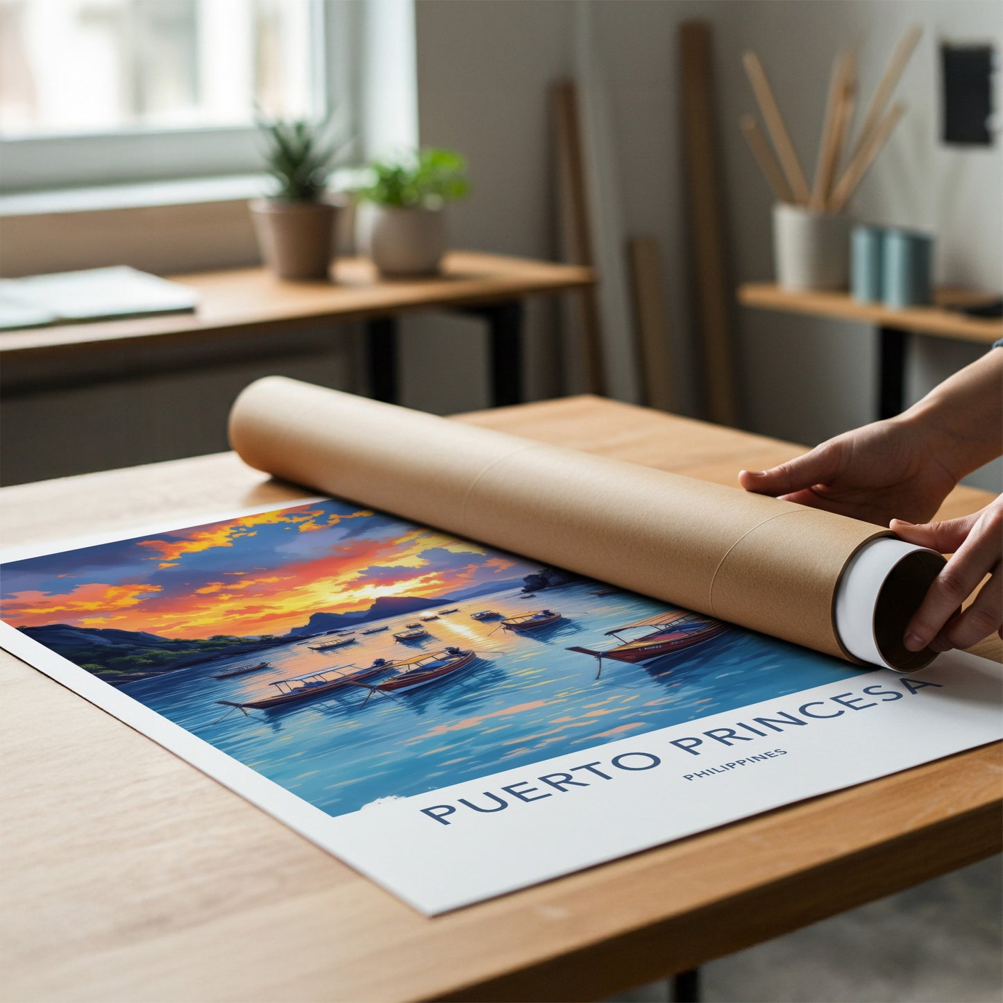 Puerto Princesa Poster - Philippines Travel Art - Tropical Bay Sunset Home Decor