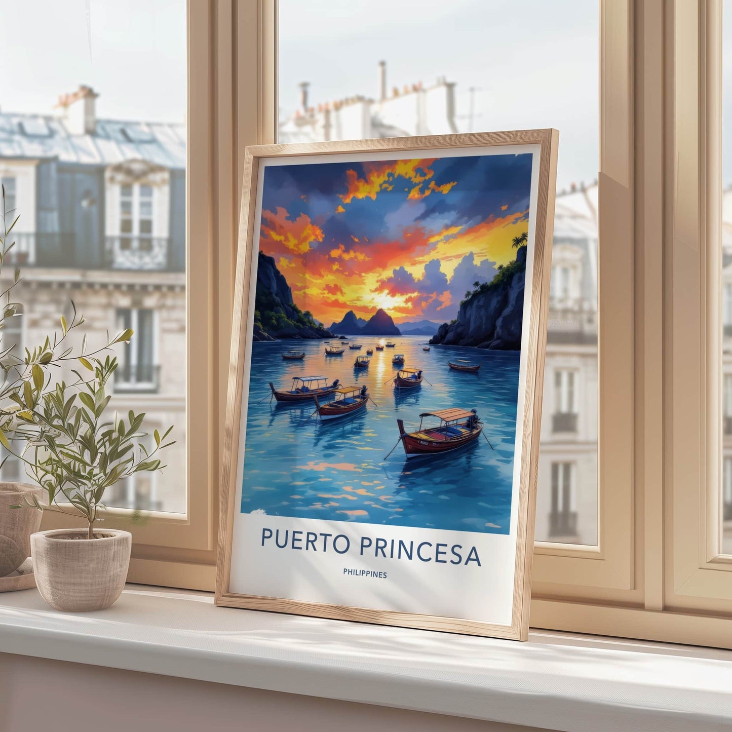Puerto Princesa Poster - Philippines Travel Art - Tropical Bay Sunset Home Decor
