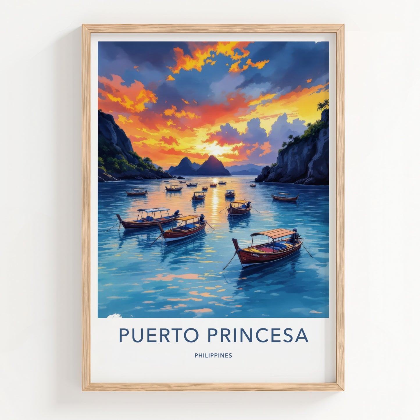 Puerto Princesa Poster - Philippines Travel Art - Tropical Bay Sunset Home Decor