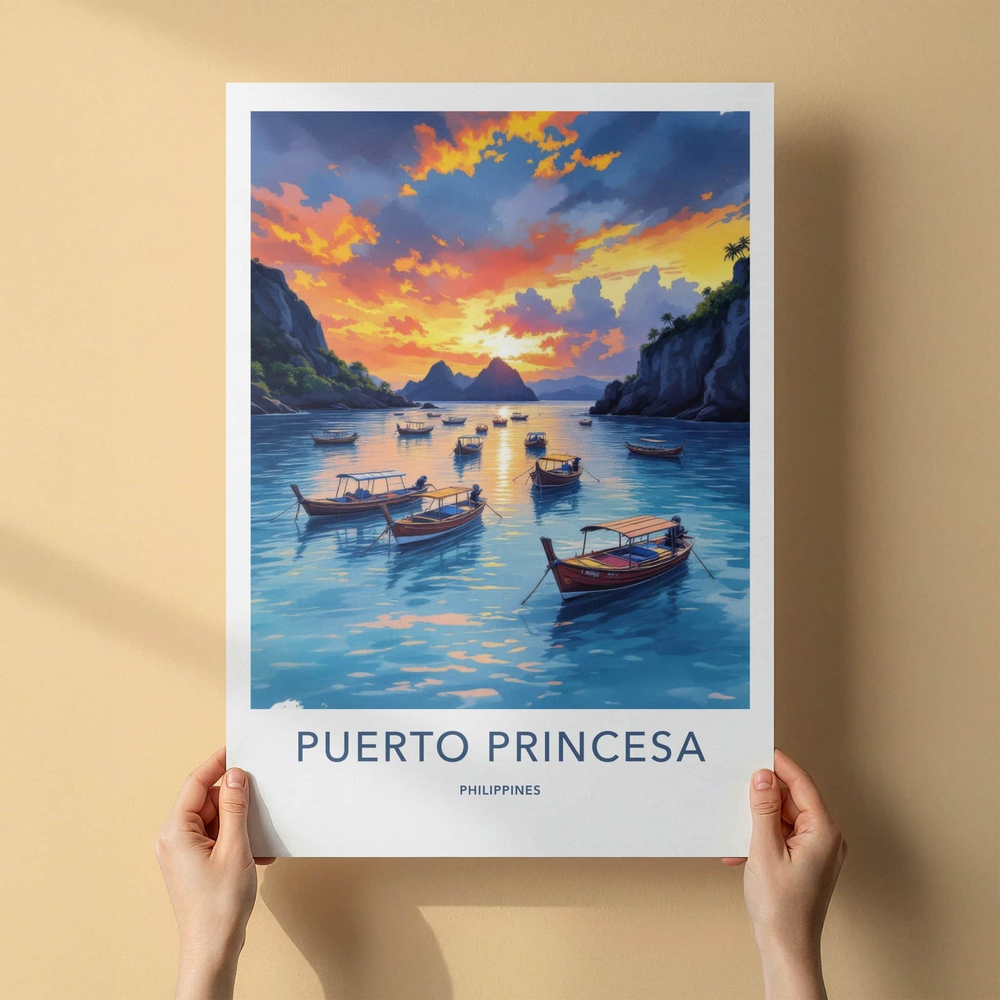 Puerto Princesa Poster - Philippines Travel Art - Tropical Bay Sunset Home Decor