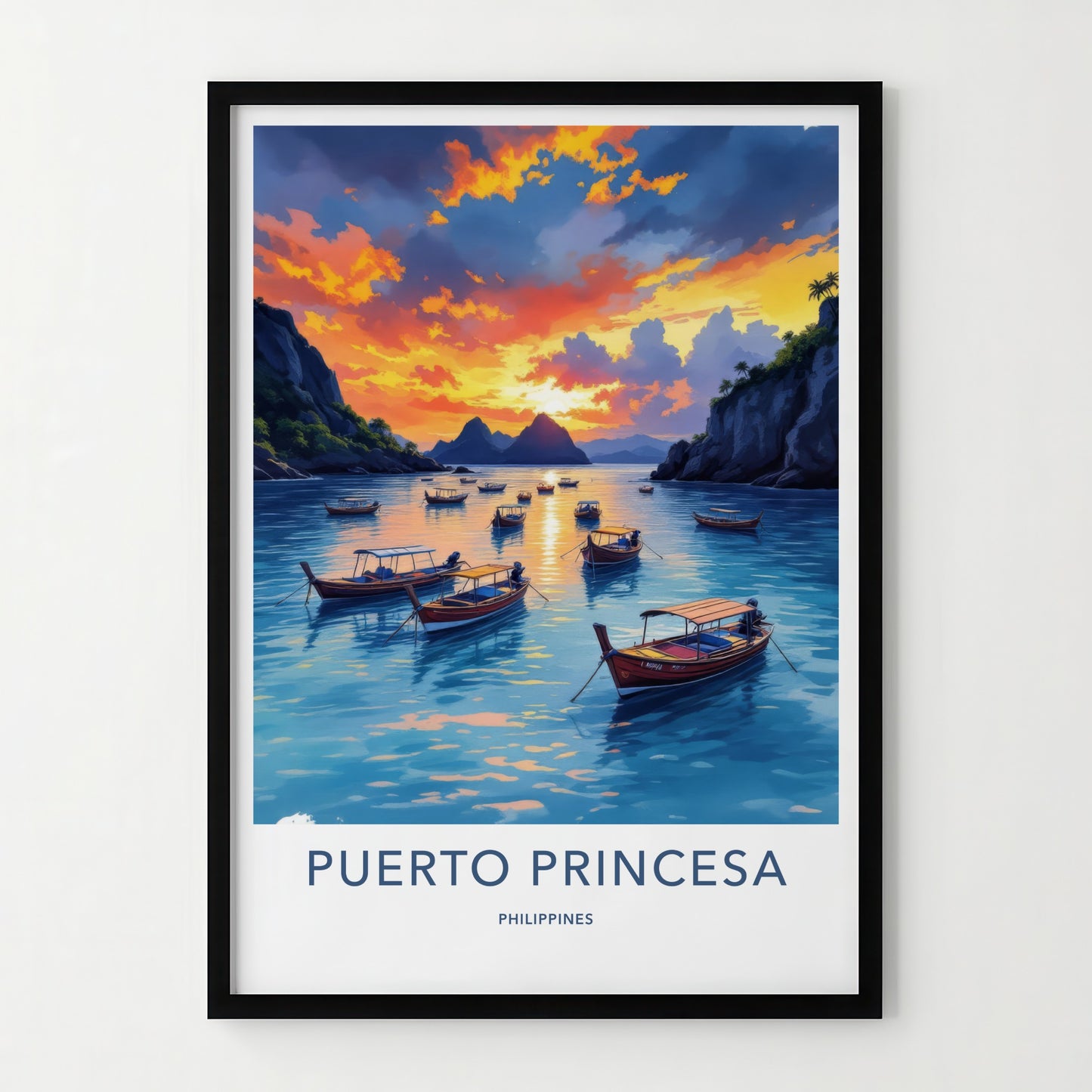 Puerto Princesa Poster - Philippines Travel Art - Tropical Bay Sunset Home Decor