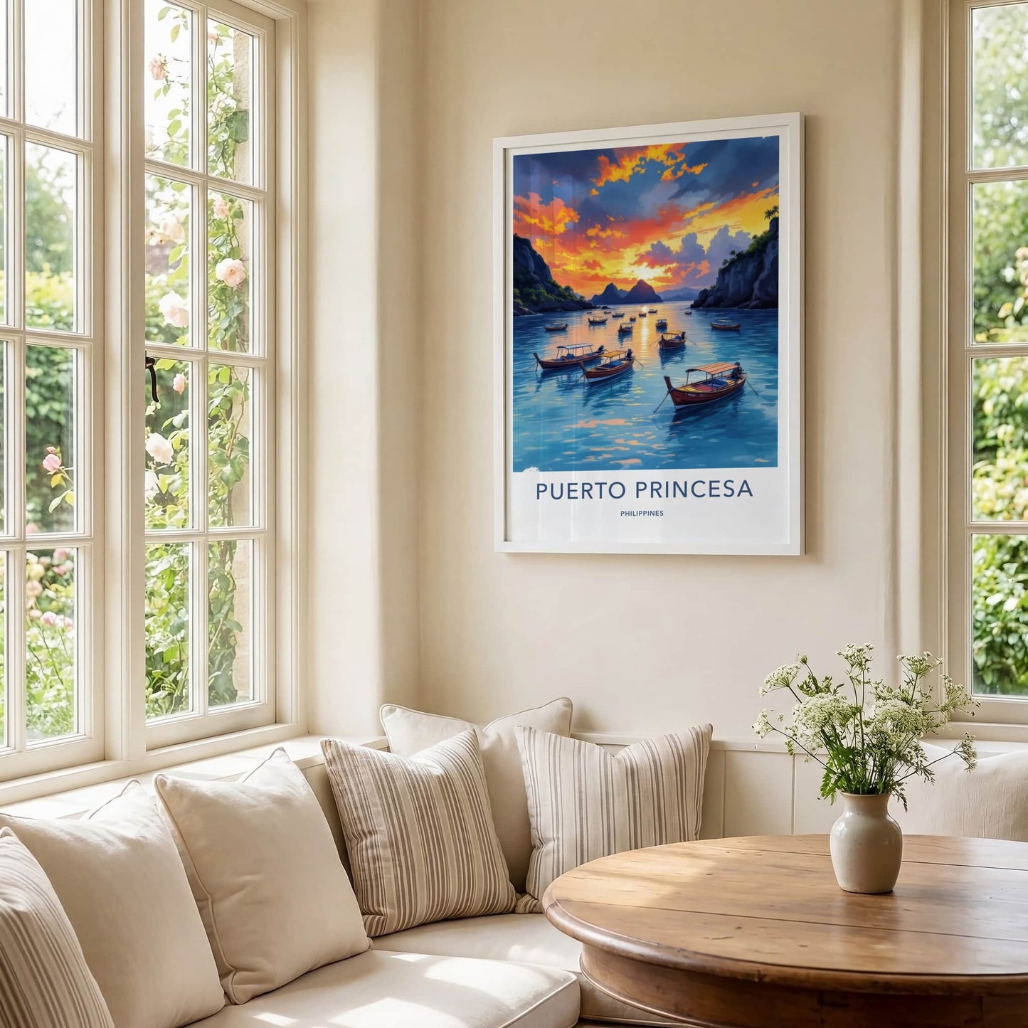 Puerto Princesa Poster - Philippines Travel Art - Tropical Bay Sunset Home Decor