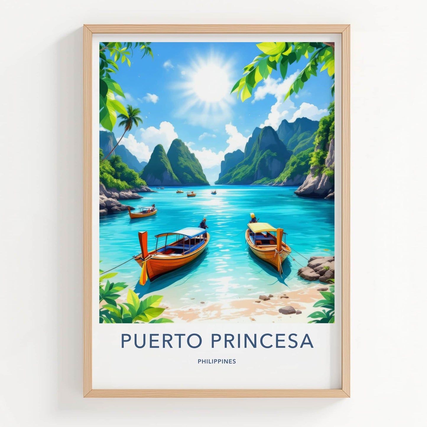 Puerto Princesa Poster - Philippines Travel Art - Tropical Beach Boats Home Decor
