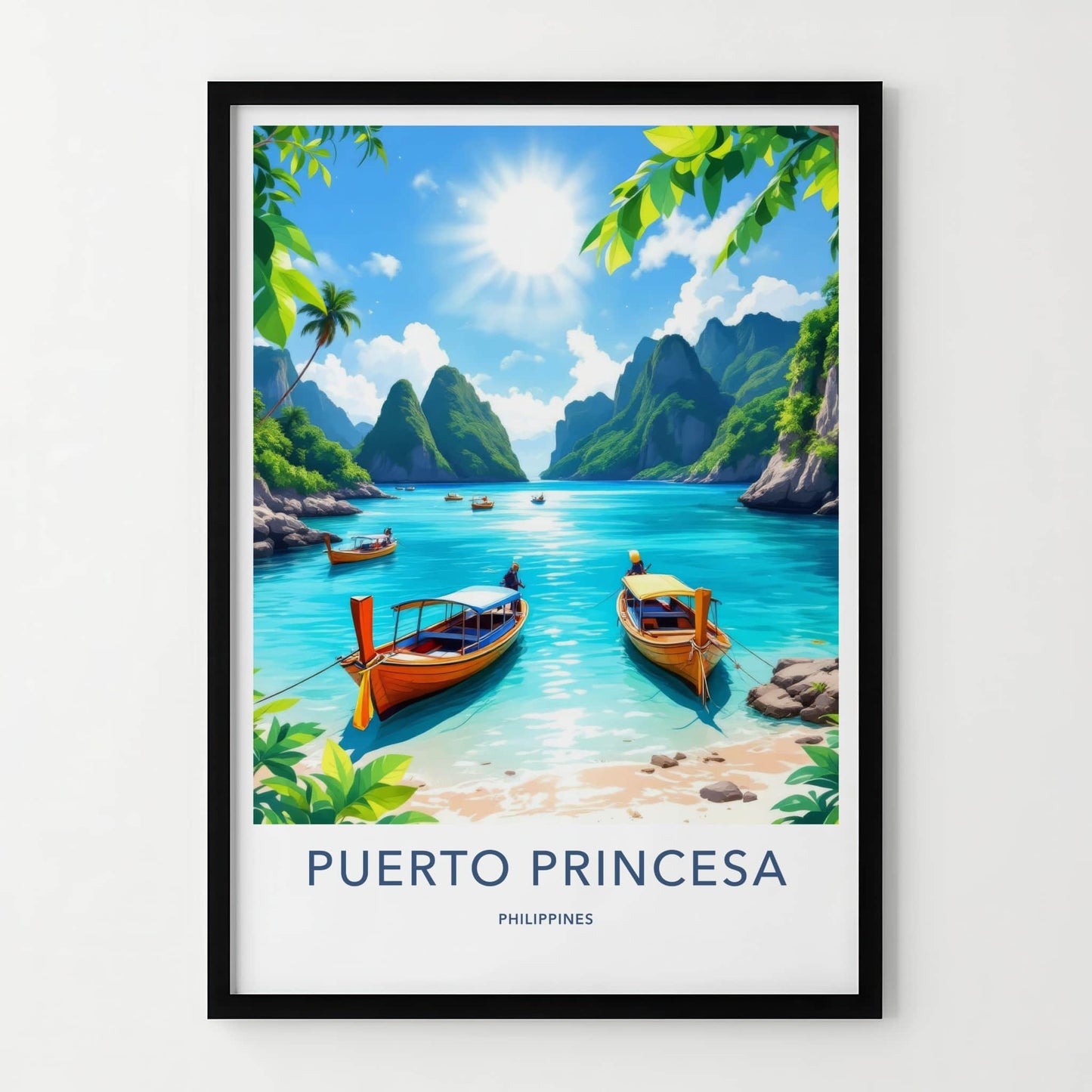Puerto Princesa Poster - Philippines Travel Art - Tropical Beach Boats Home Decor