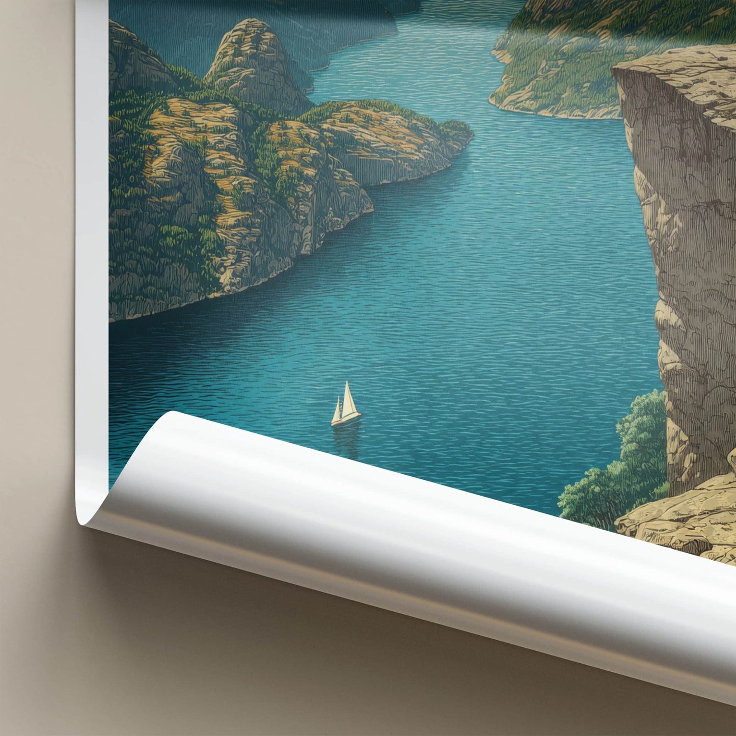 Pulpit Rock Poster - Norway Travel Art - Fjord Sailboats Wall Decor