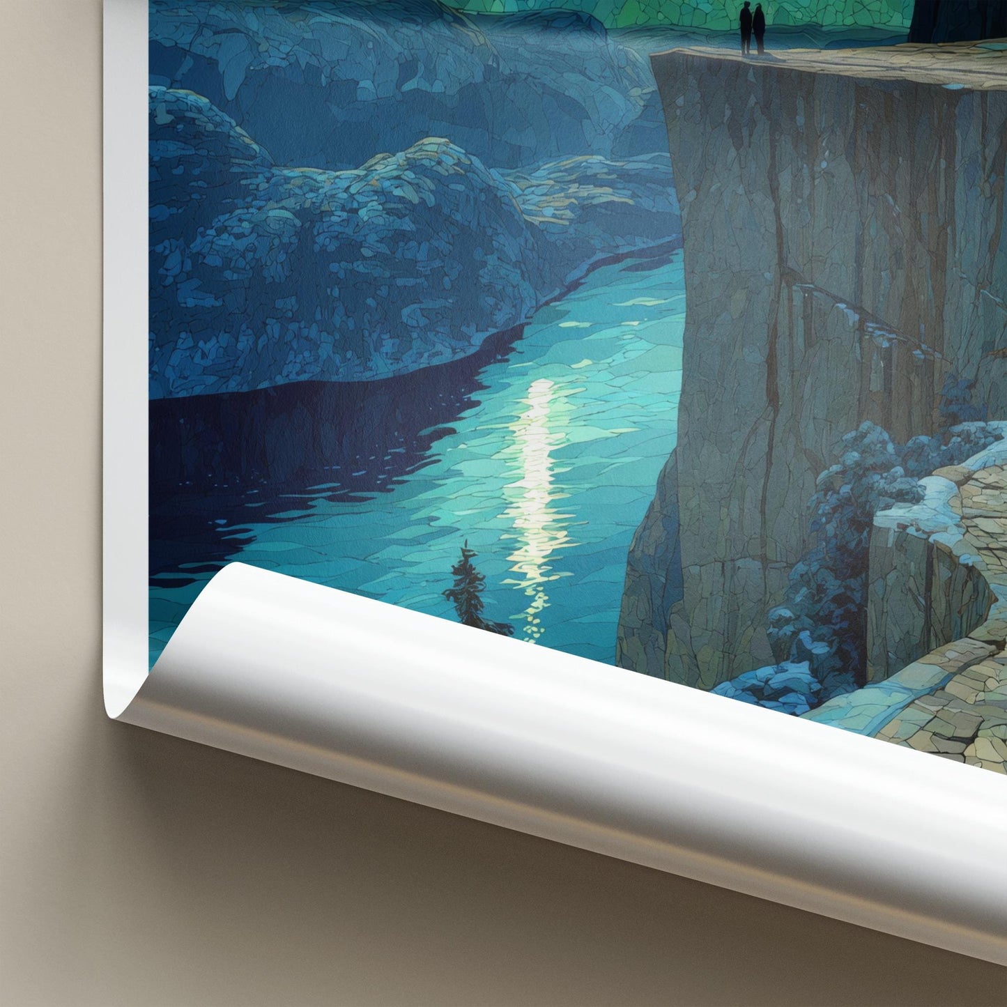 Pulpit Rock Poster - Norway Travel Art - Moonlit Fjord View Home Decor