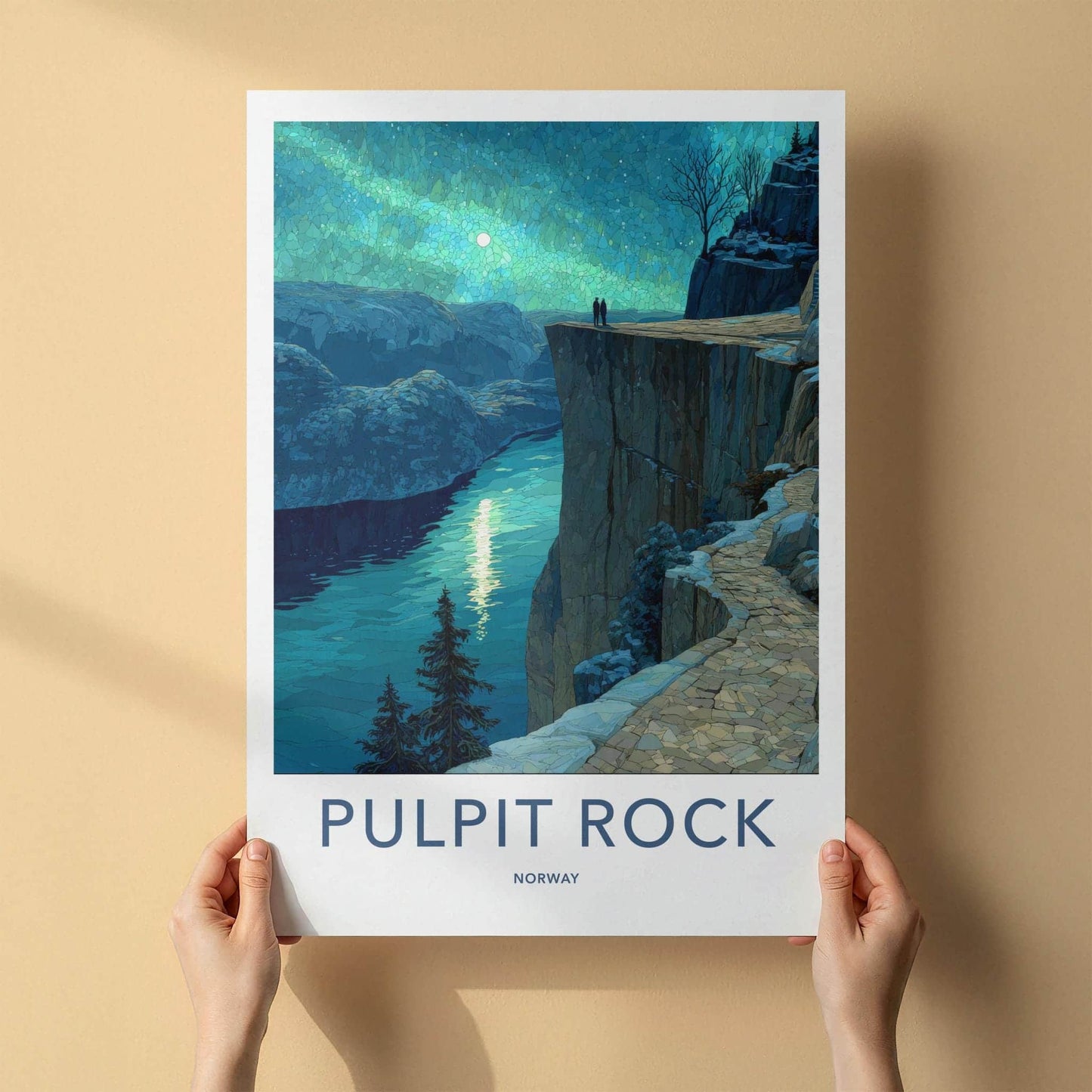 Pulpit Rock Poster - Norway Travel Art - Moonlit Fjord View Home Decor