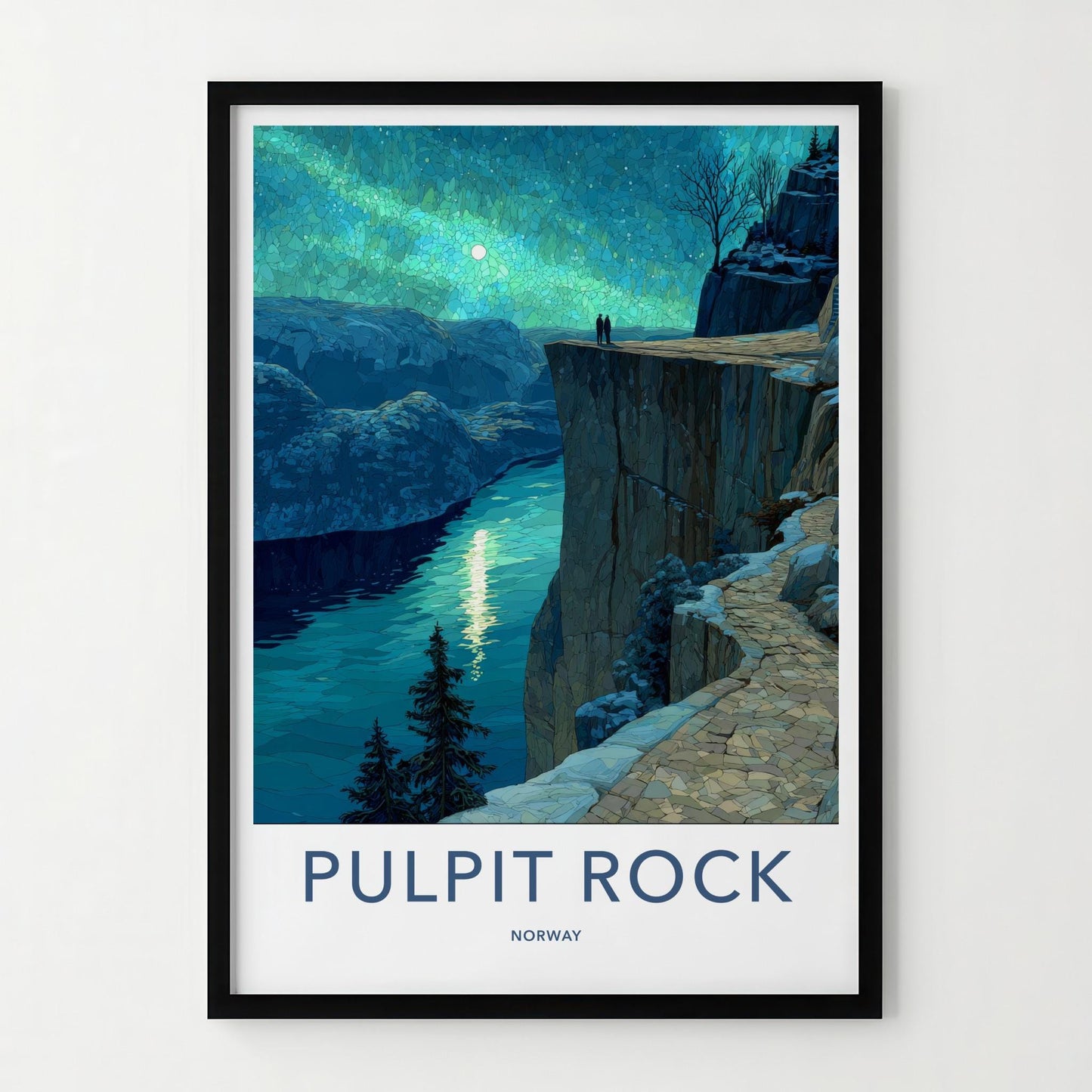 Pulpit Rock Poster - Norway Travel Art - Moonlit Fjord View Home Decor