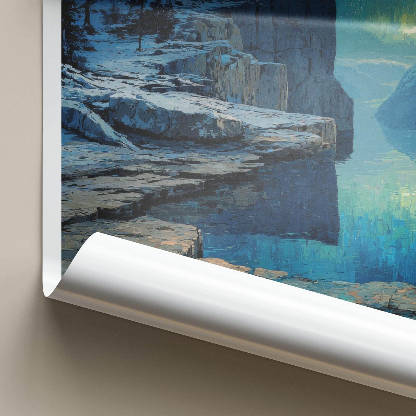Pulpit Rock Poster - Norway Travel Art - Snowy Cliffs Aurora Home Decor