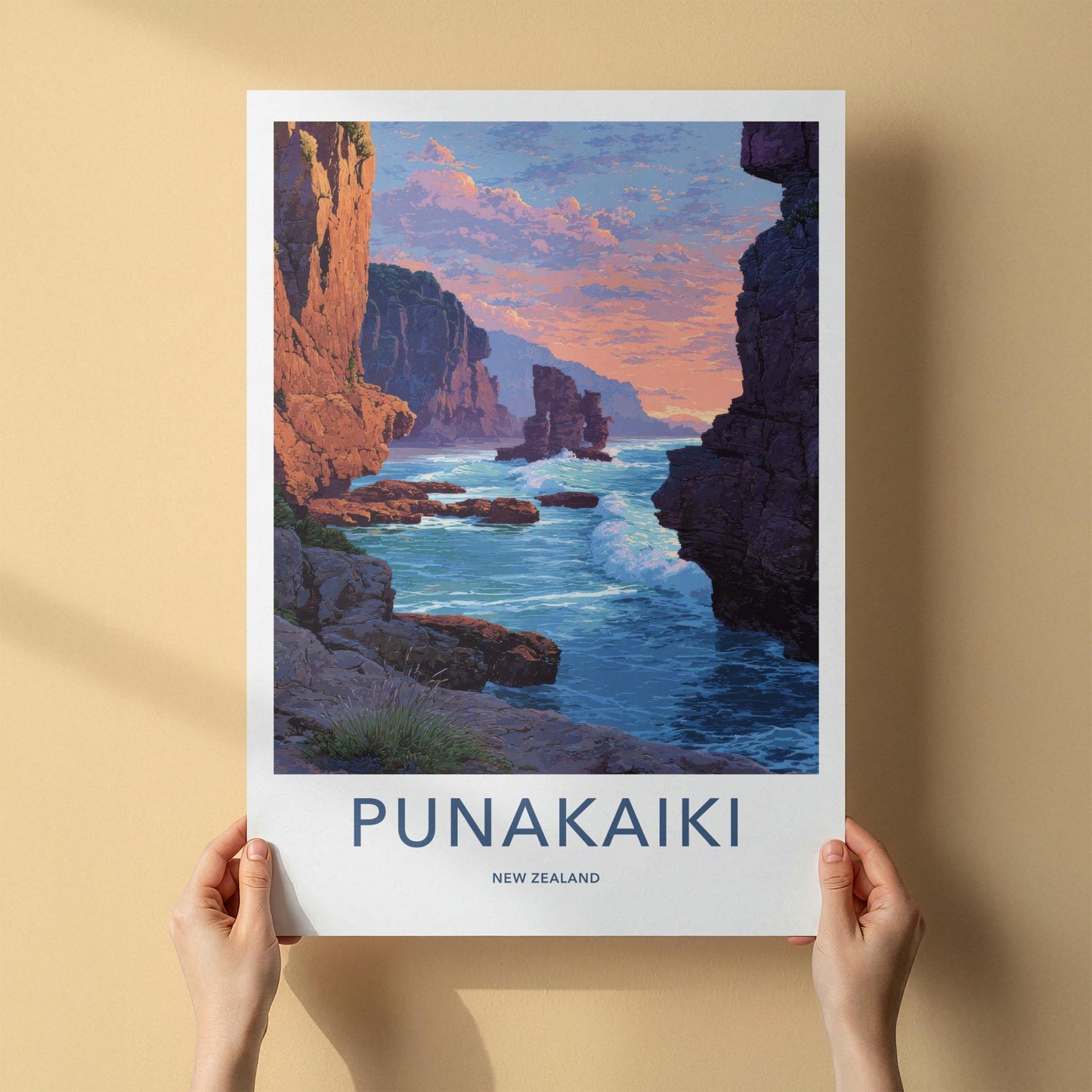 Punaikaiki Poster - New Zealand Travel Art - Rugged Coastal Rocks Home Decor